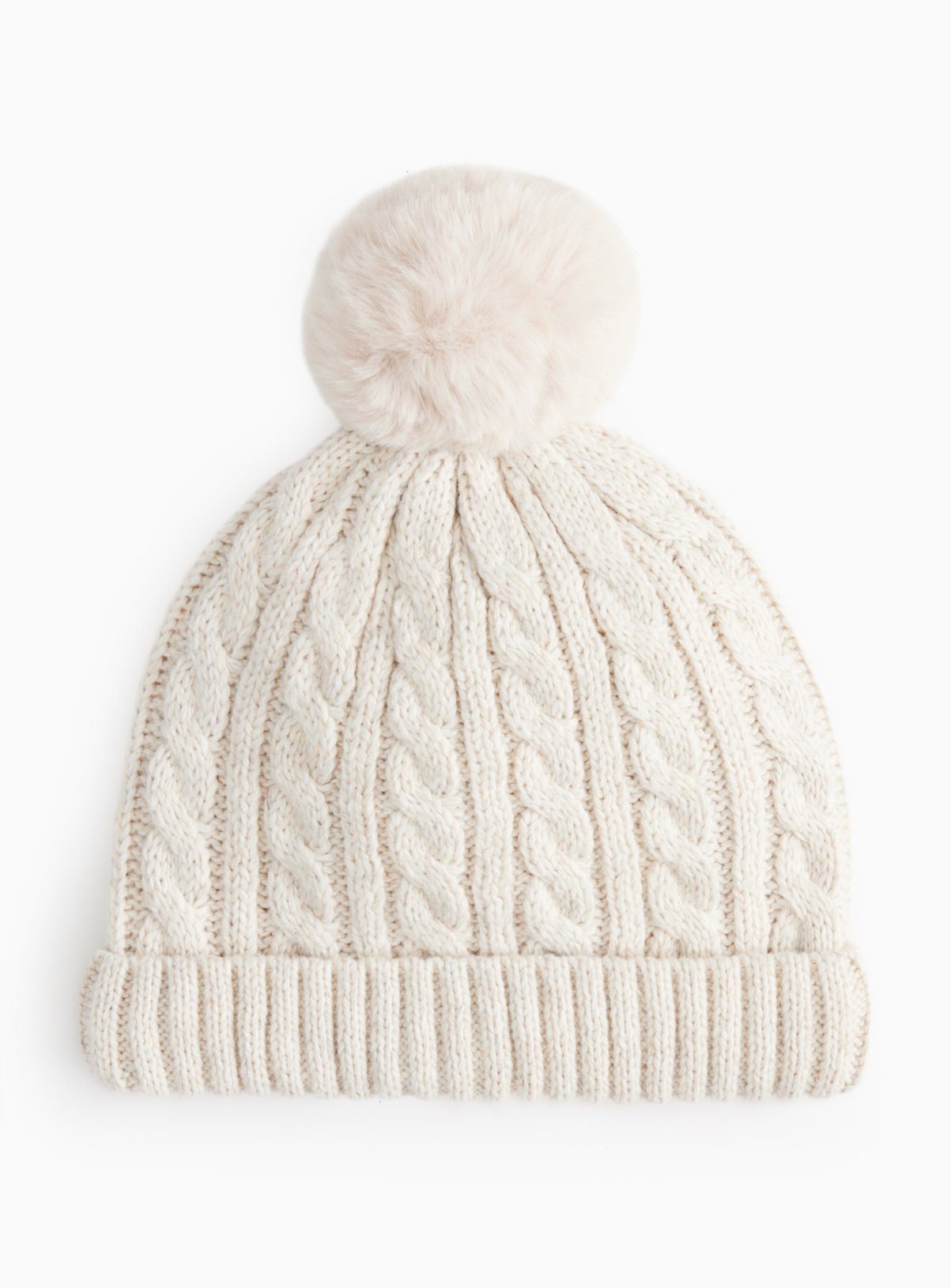 Cream Cable Knit Pom-Pom Hat 