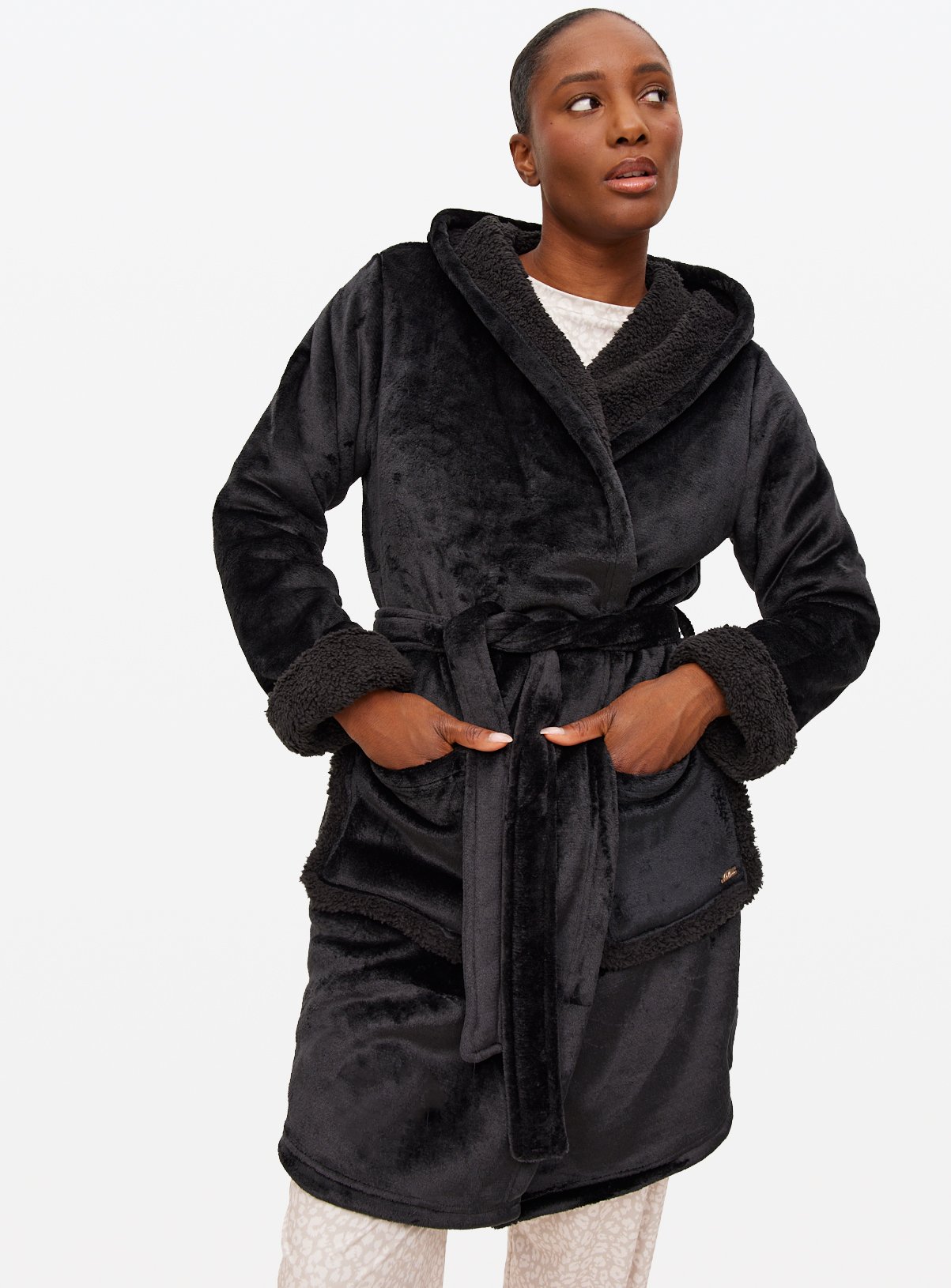 Black Fleece Bonded Borg Dressing Gown 
