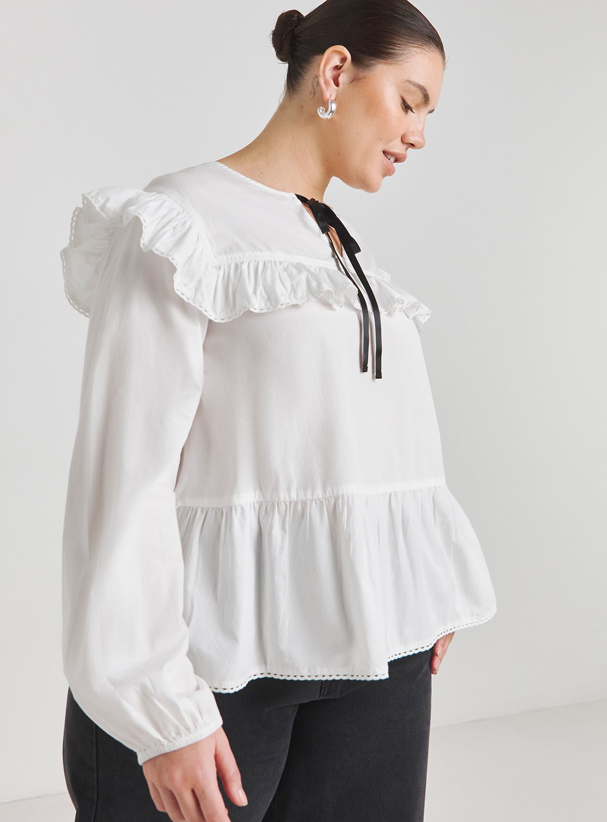 SIMPLY BE Contrast Bow Collard Blouse 
