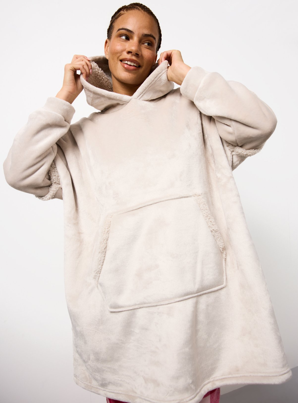 Latte Fleece Bonded Borg Hooded Blanket