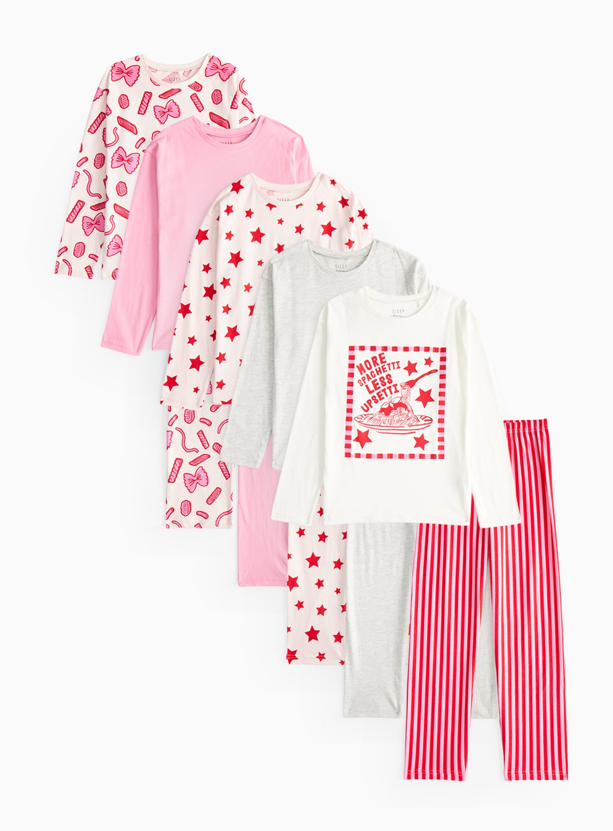 Pink Pasta Print Pyjamas 5 Pack 