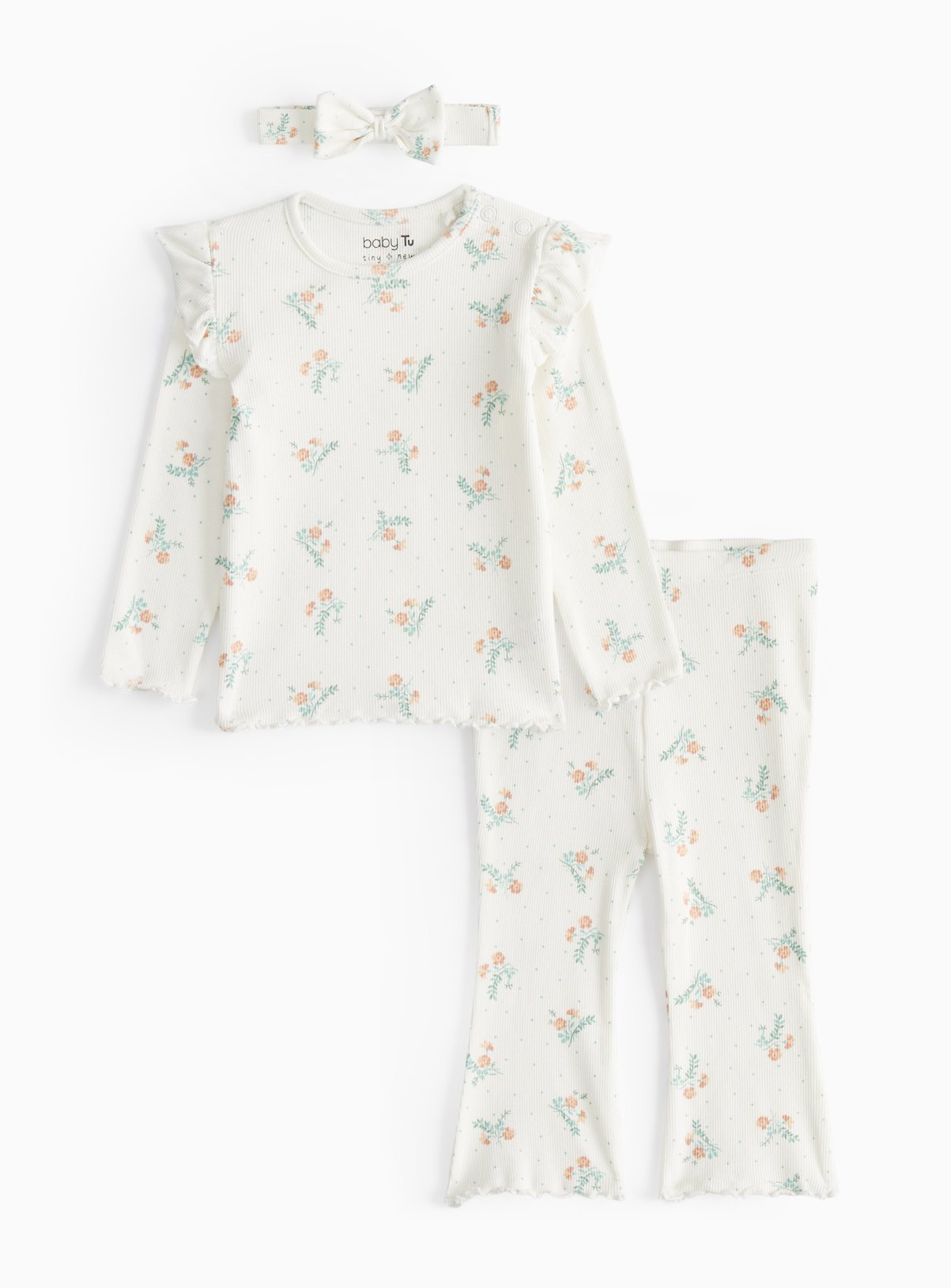 Floral Printed Ribbed 3-Piece Set