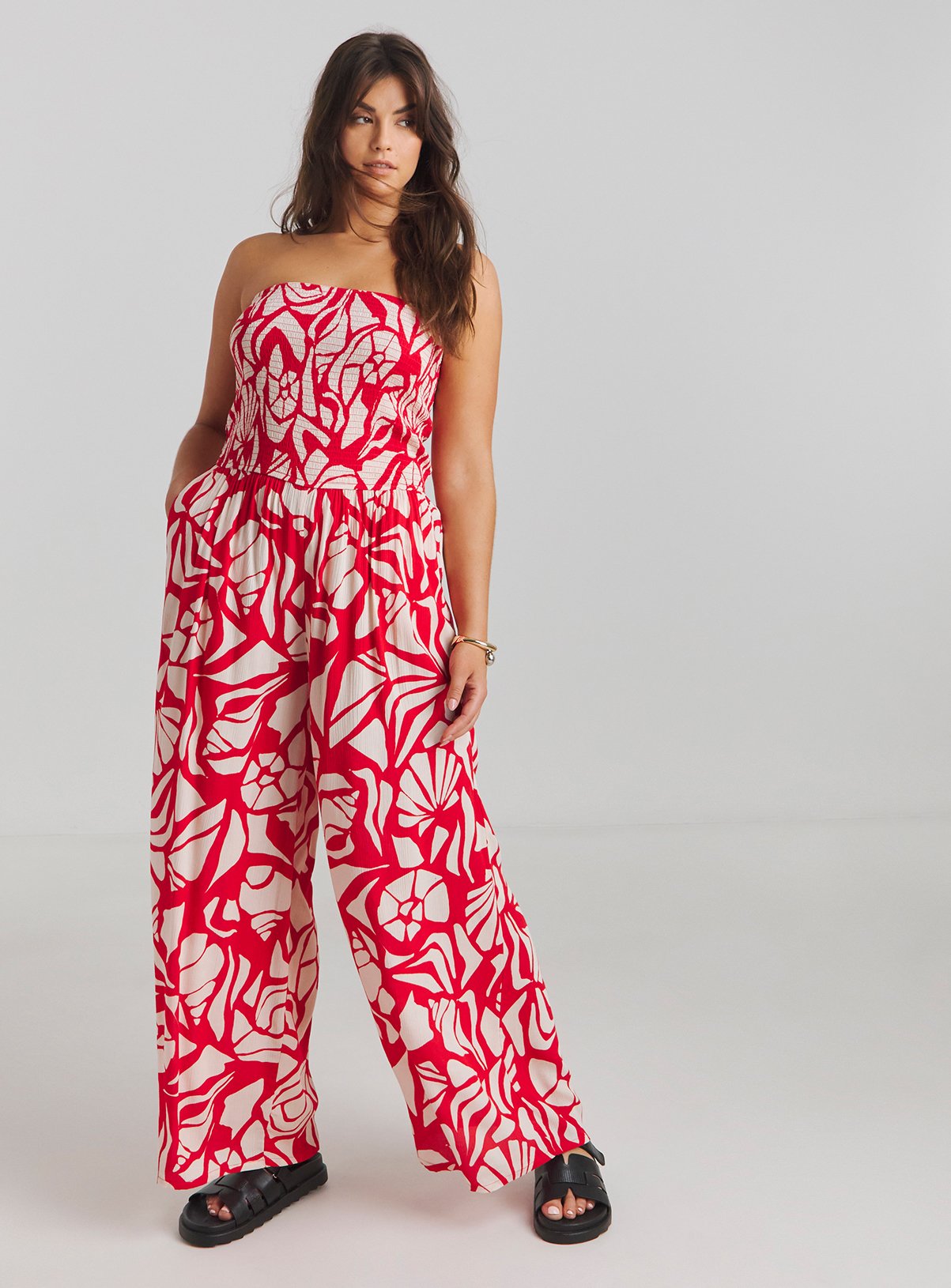 SIMPLY BE Magisculpt Shirred Bandeau Beach Jumpsuit 