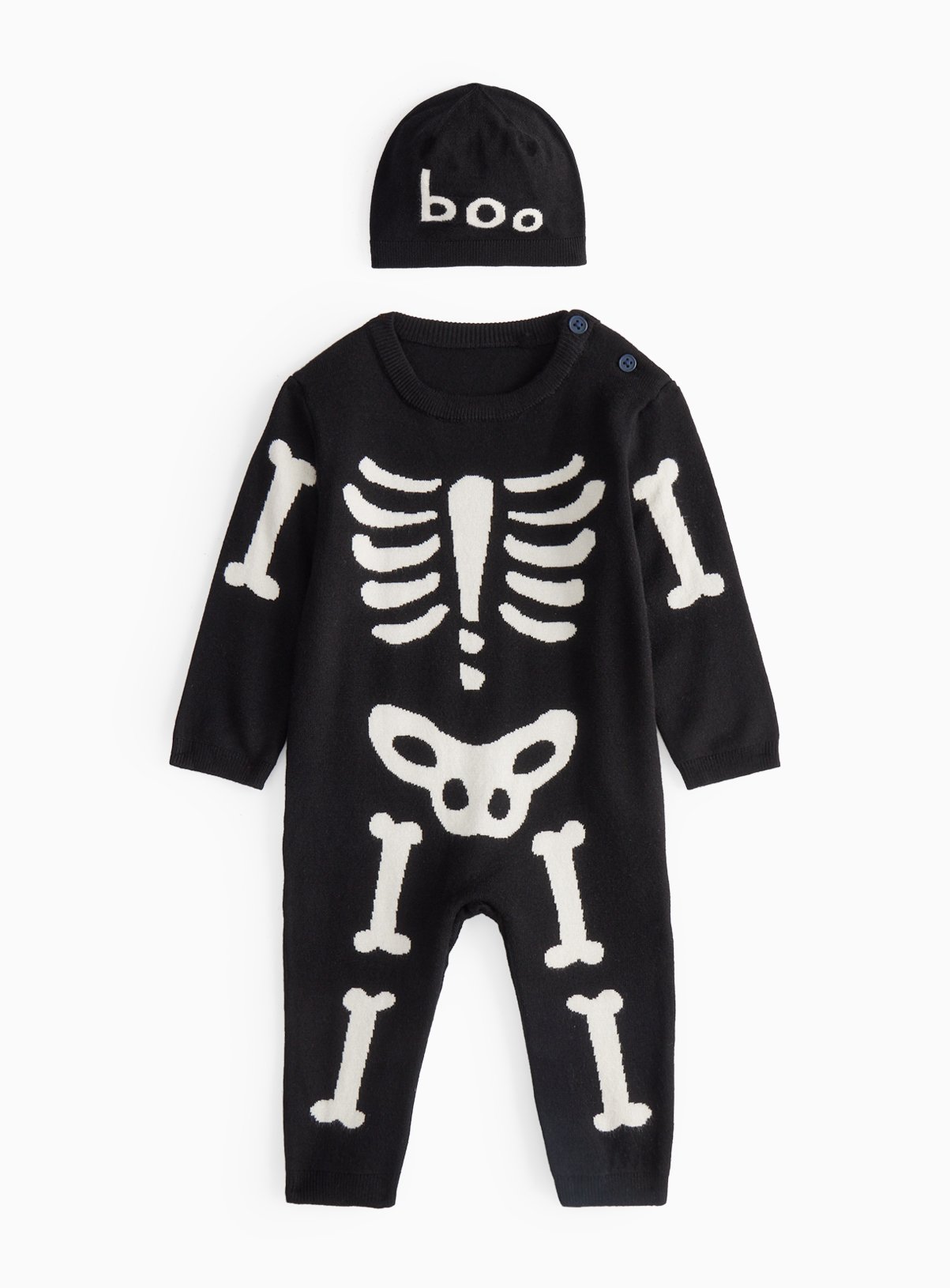 Halloween Skeleton Print Knitted Romper & Hat 9-12 months