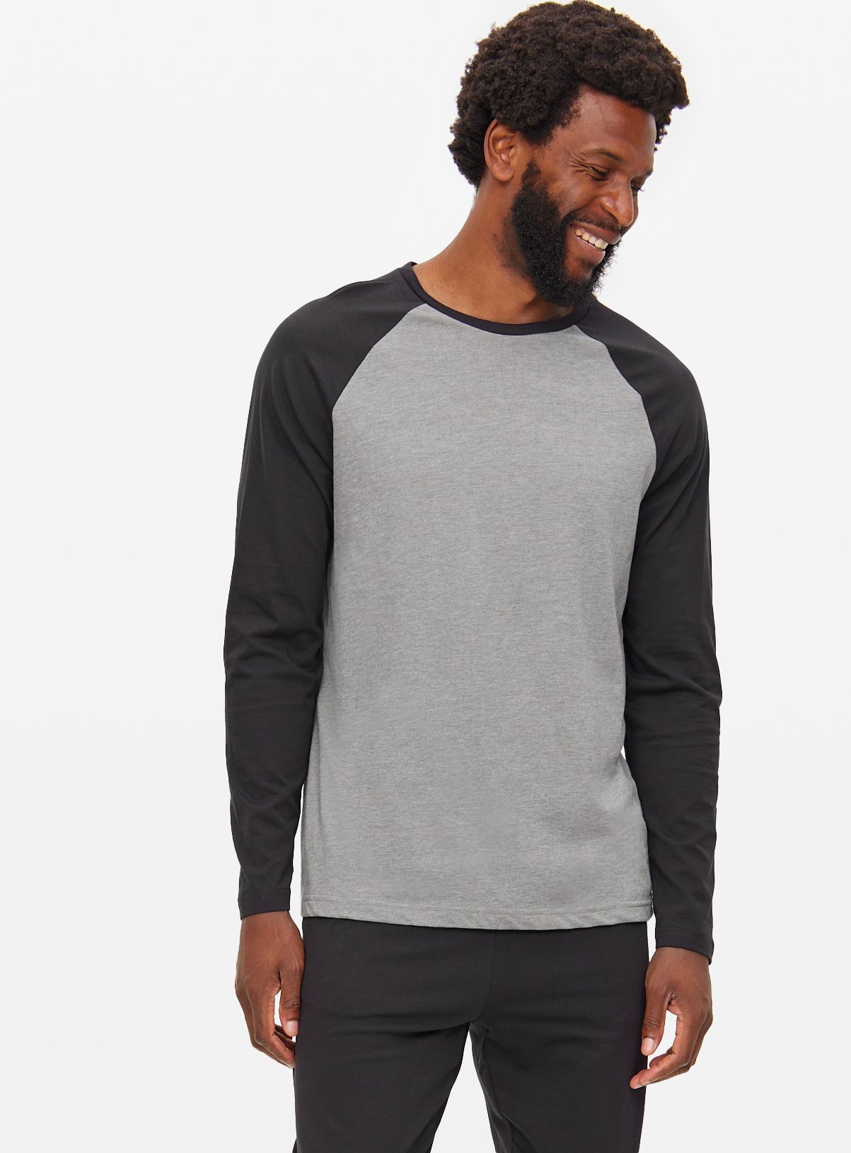 Black & Grey Raglan Jersey Pyjama Set