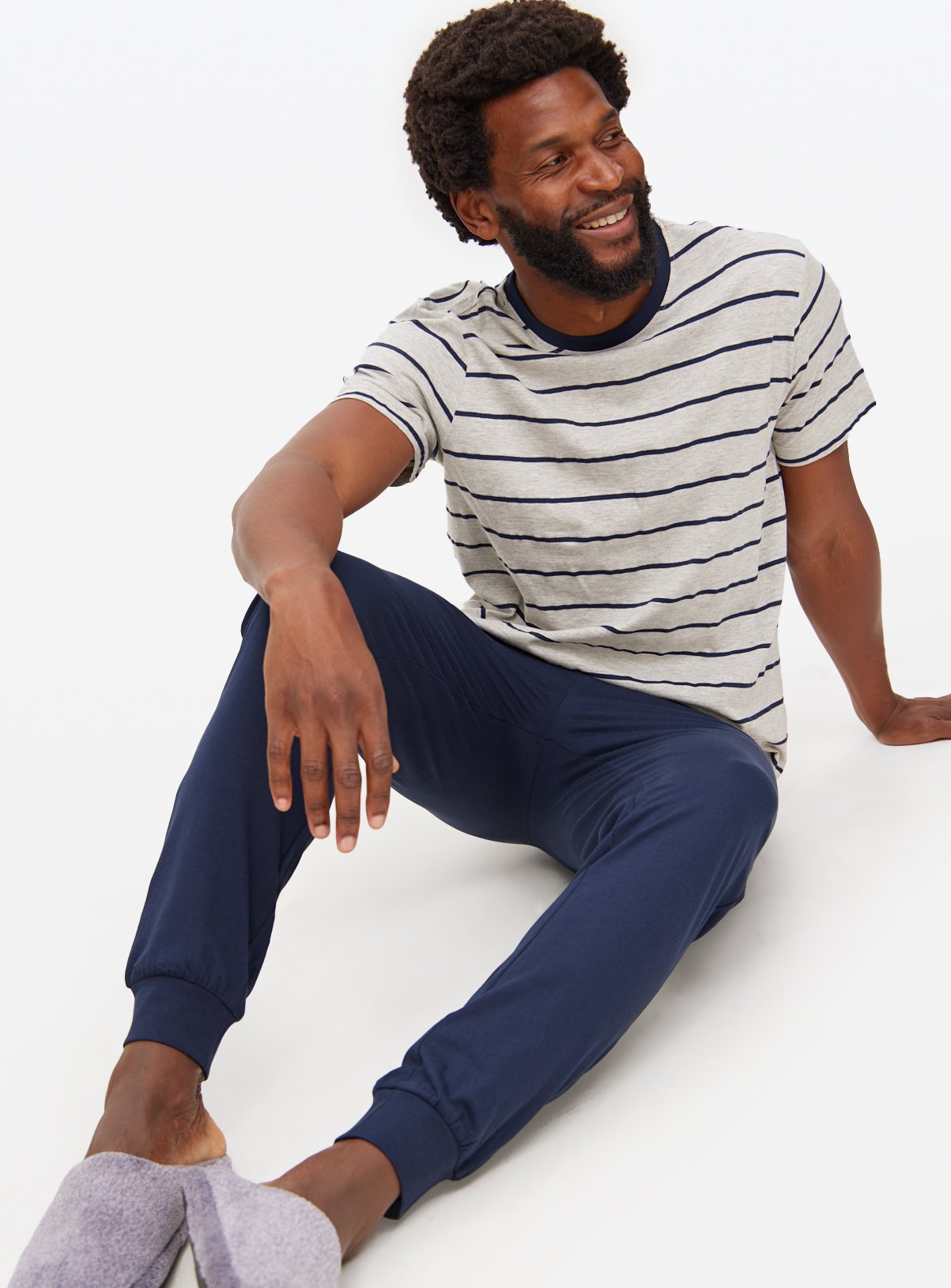 Grey Striped And Navy Pyjamas XL