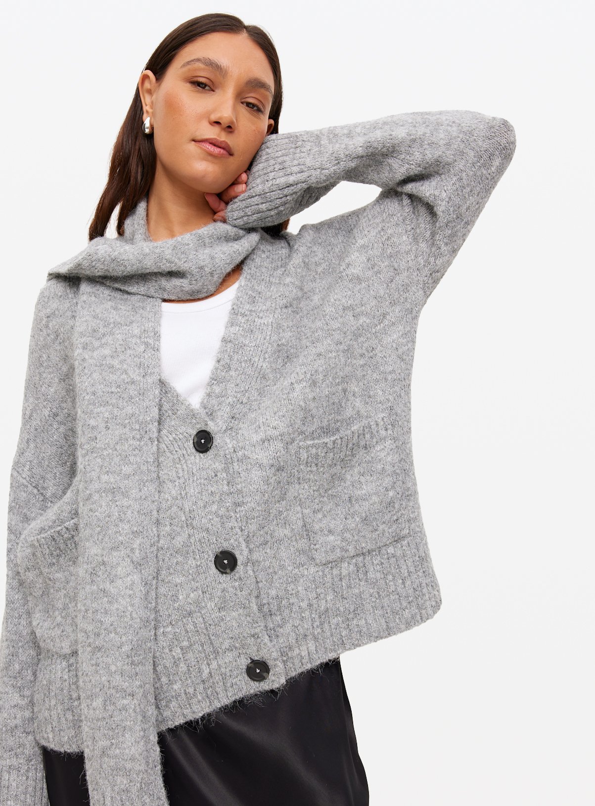 Knitted Cardigan With Scarf