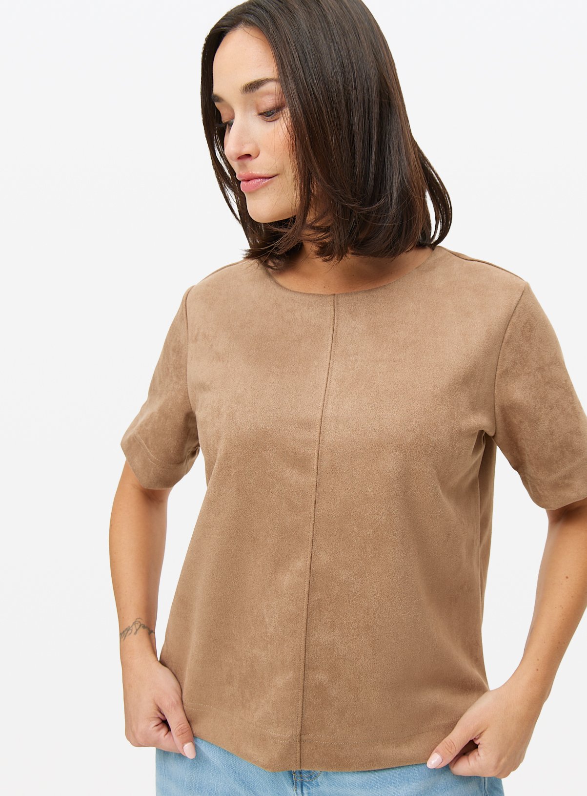 Suede Look Boxy Tee L