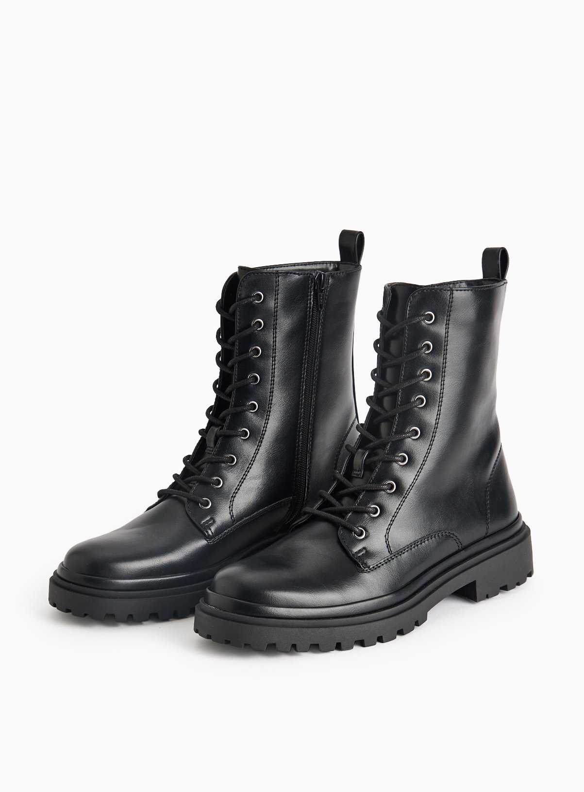 Black PU Lace Up Boots 