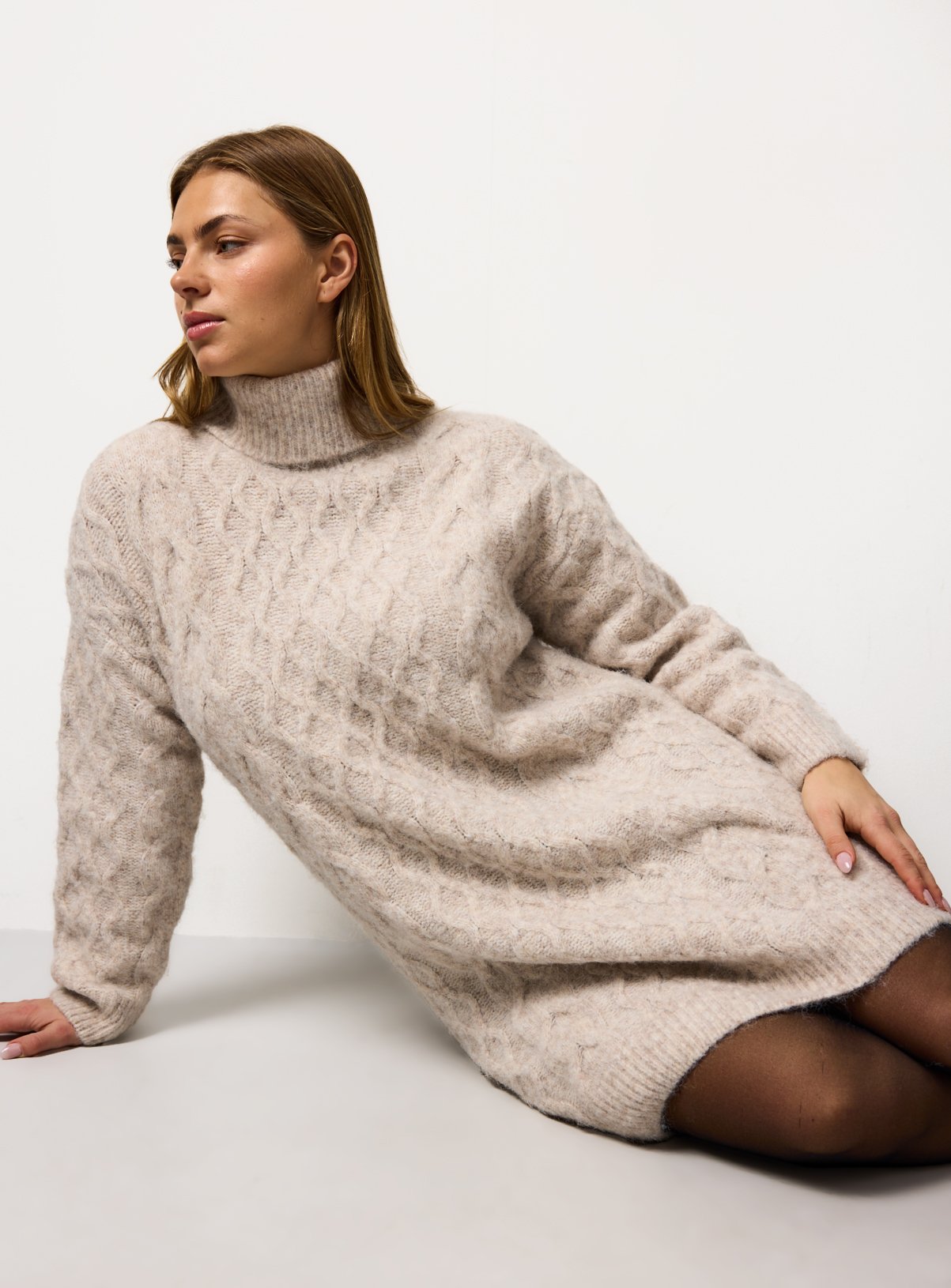 Roll Neck Cable Knitted Dress 