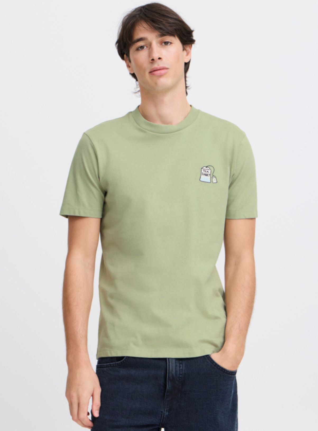 CASUAL FRIDAY Pale Green Embroidered T-Shirt 