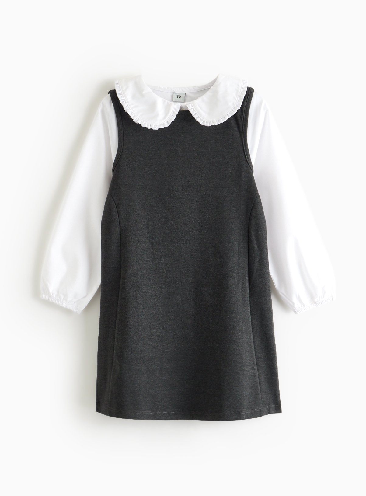Charcoal Pinafore with Mock Woven Collar 