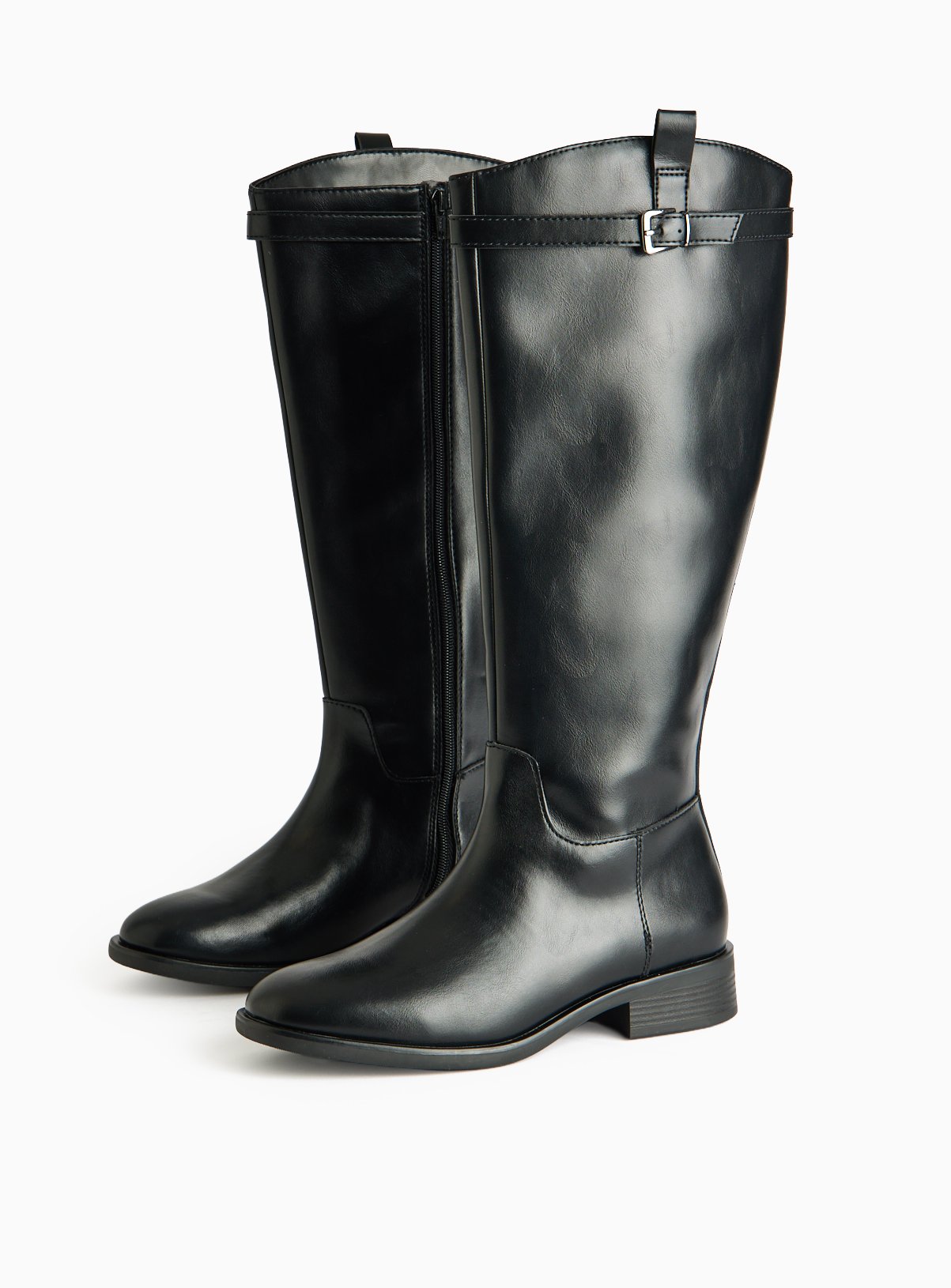 Black Faux Leather Rider Boots  