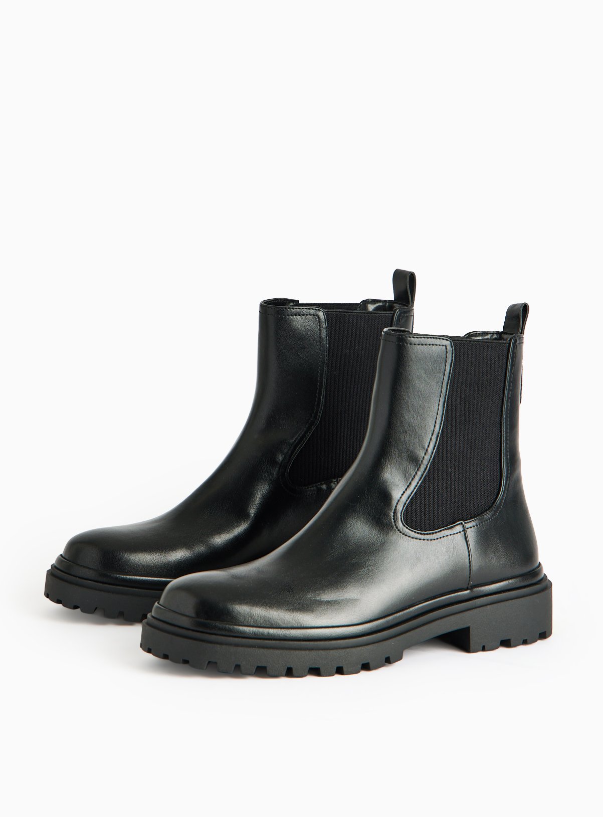 Black Faux Leather Long Length Chelsea Boots  