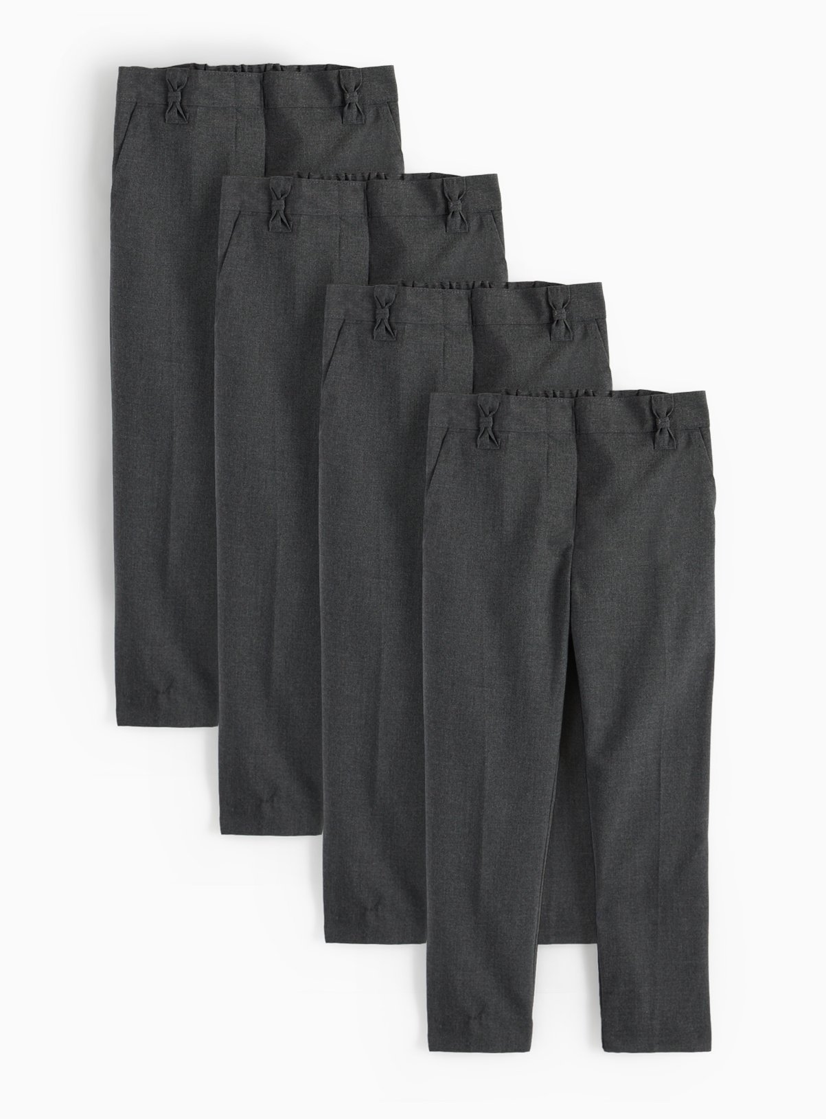 4 Pack Girls Grey 'Dress with Ease' Trousers with Reinforced Knees & Extendable Hem  12 years