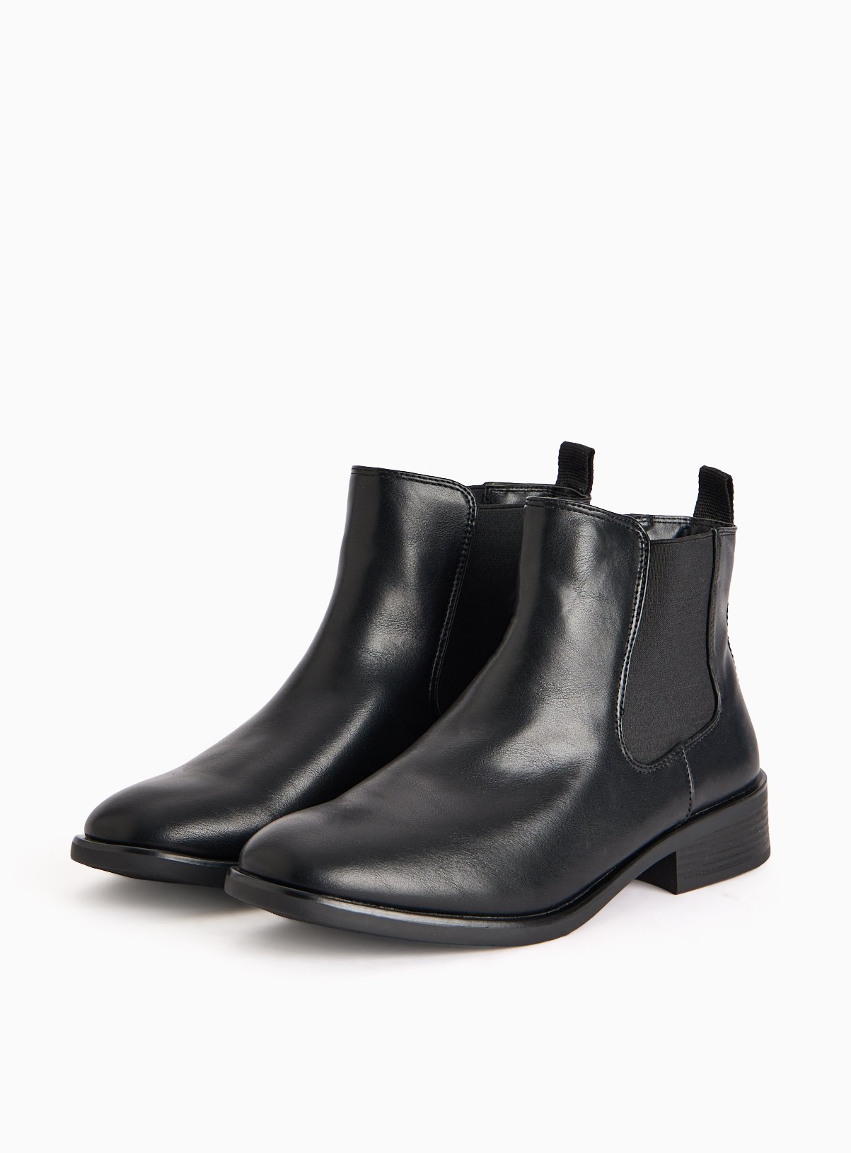Black Faux Leather Block Heel Chelsea Boots