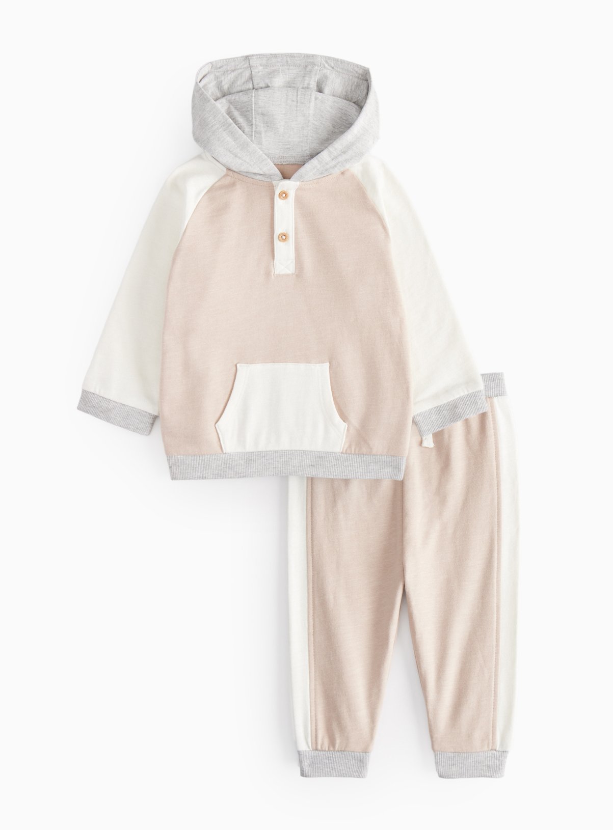 Beige Colour Block Jersey Hoodie & Joggers 12-18 months