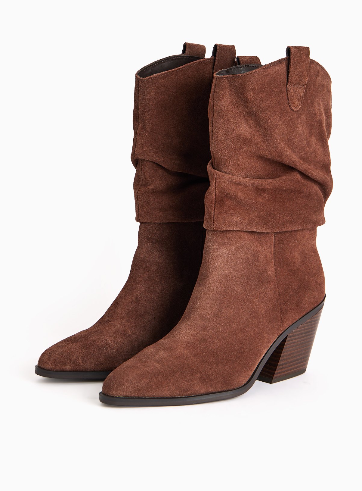 Brown Suede Ruched Detail Western Boots 