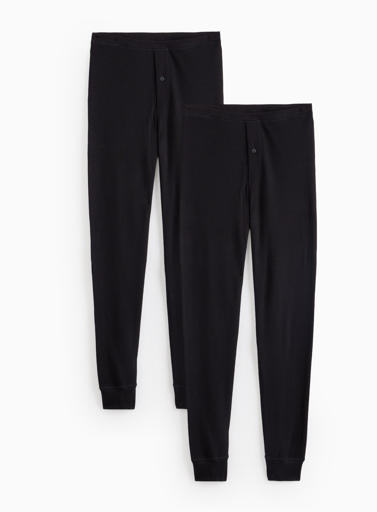  Black Maximum-Warmth Ribbed Long Thermal Pants 2 Pack  
