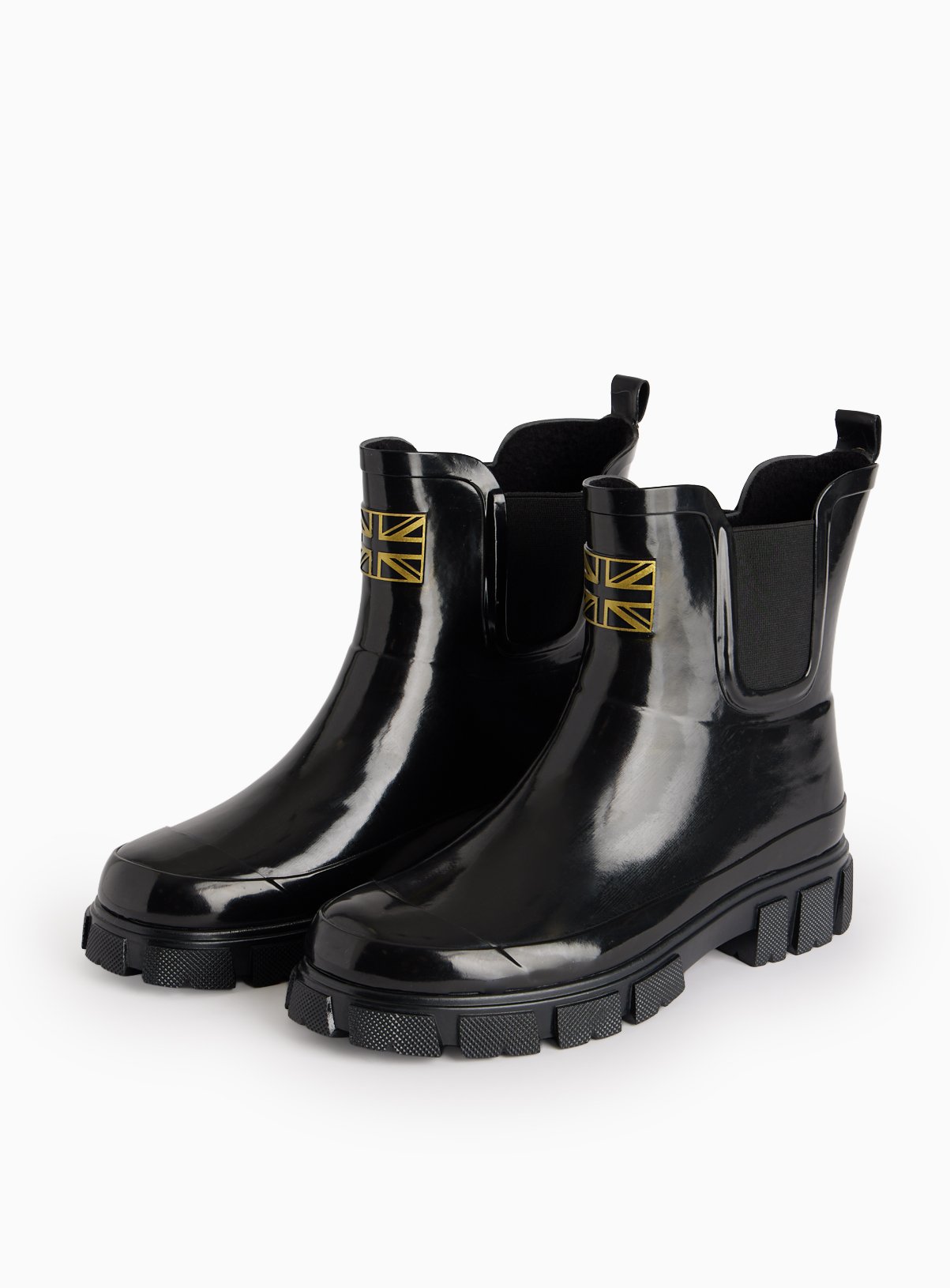 Patent Black Borg Lined Cleated Wellies