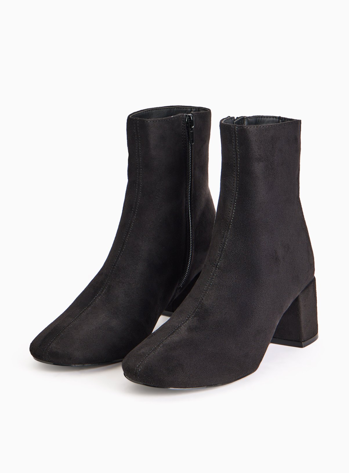 Black Faux Suede Round Toe Ankle Boots 