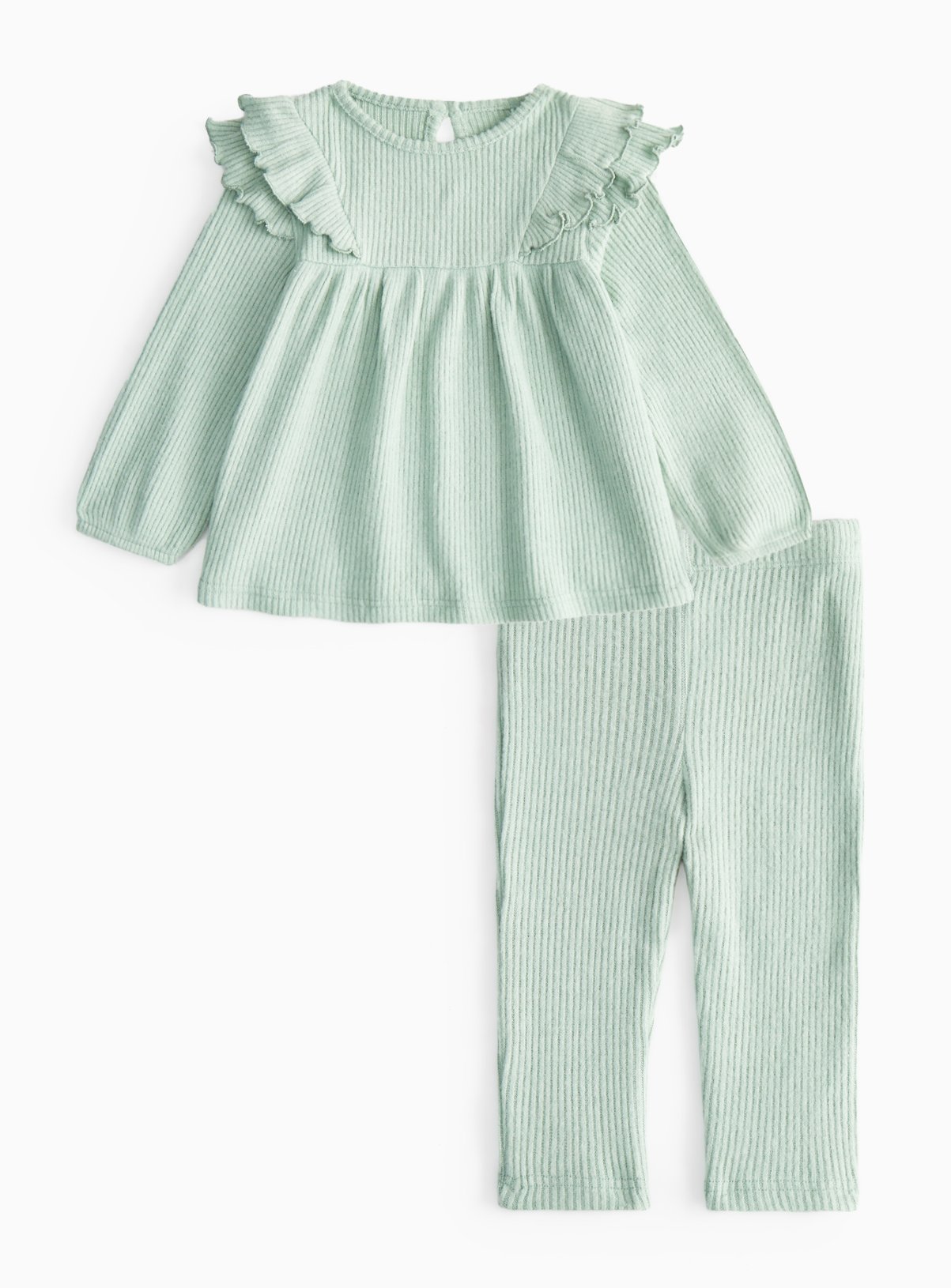Green Soft Knit Ribbed Set