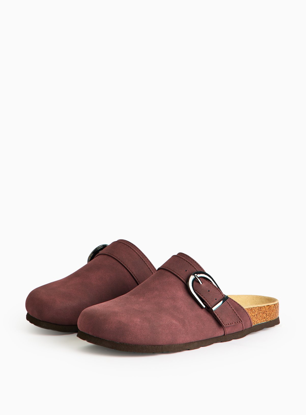 Berry Red Buckle Footbed Mules