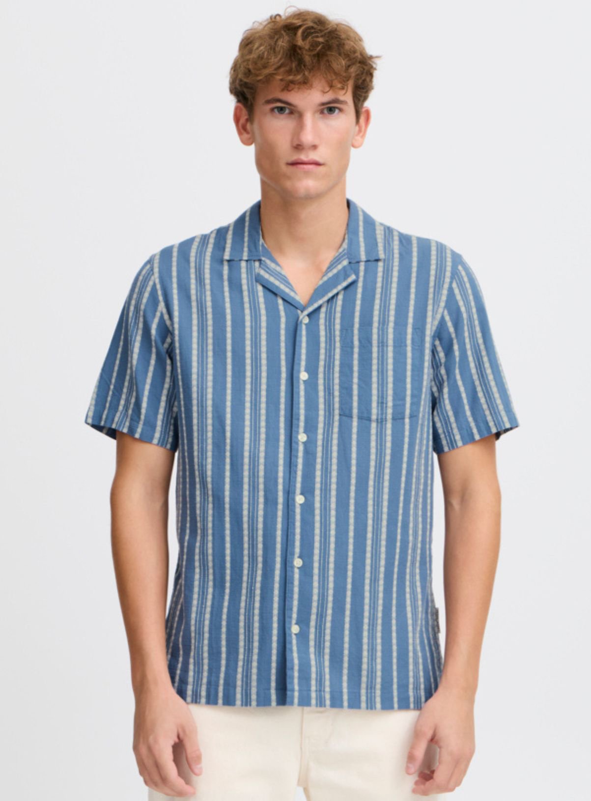 CASUAL FRIDAY Blue Resort Striped Short Sleeve Shirt 