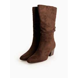 Brown Faux Suede Ruched Detail Boots