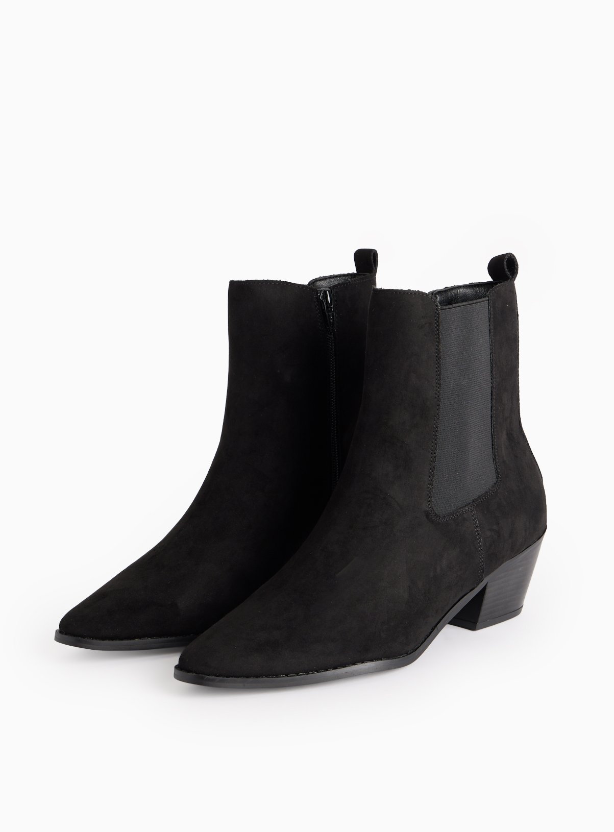 Black Faux Suede Western Ankle Boots 