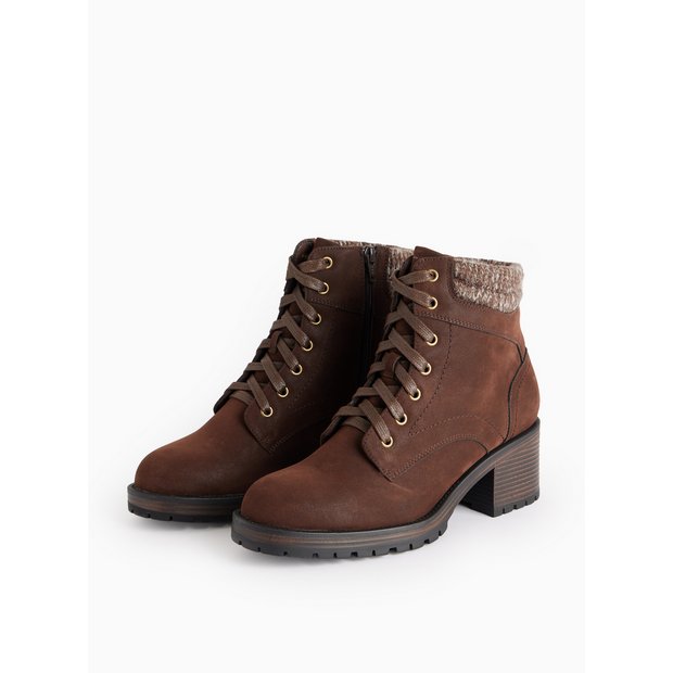 Buy Brown Faux Suede Knitted Cuff Hiker Boots 7 | Boots | Tu