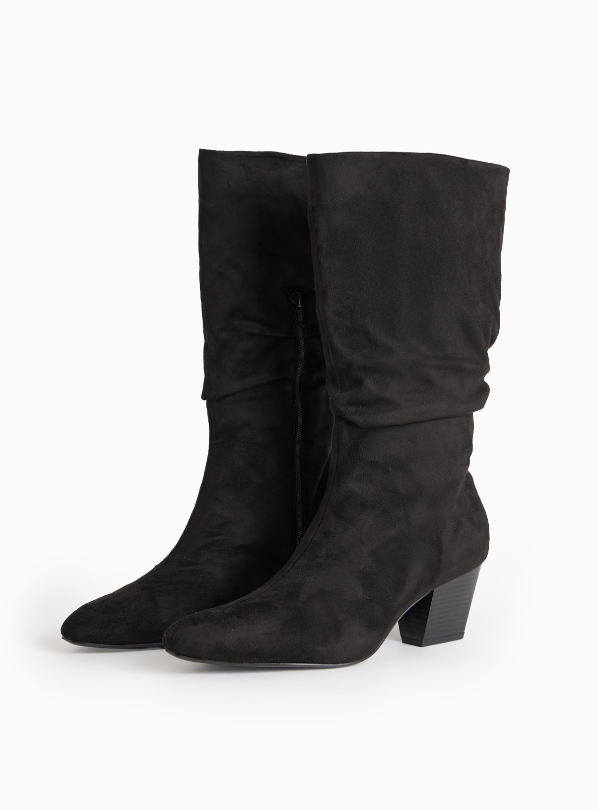 Black Faux Suede Ruched Long Boots  