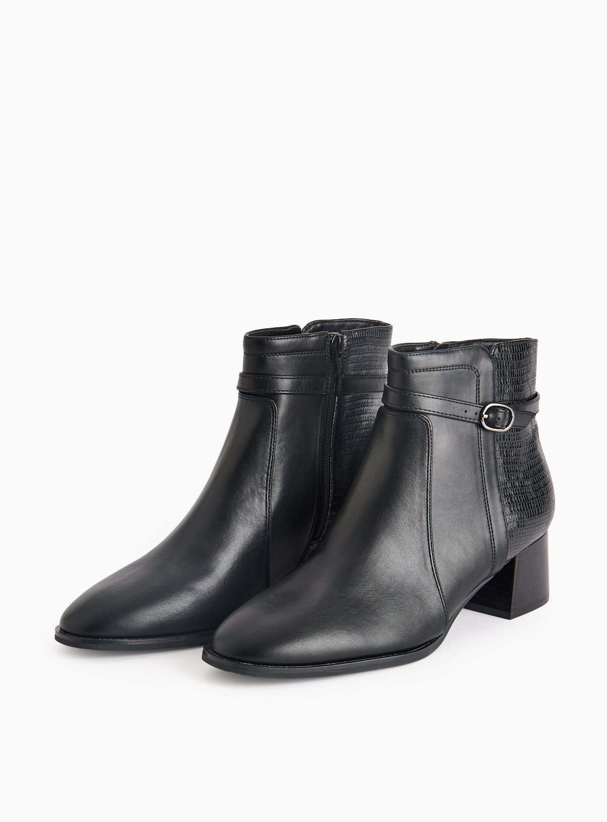 Black Heeled Buckle Detail Ankle Boots 