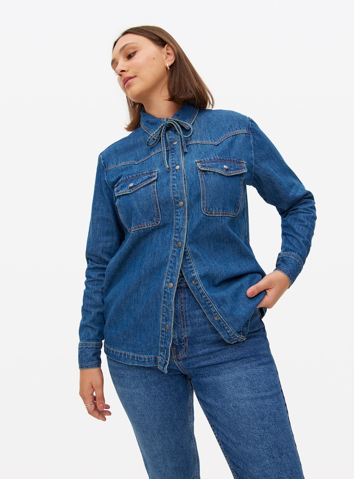 Tie-Neck Western Denim Shirt 24