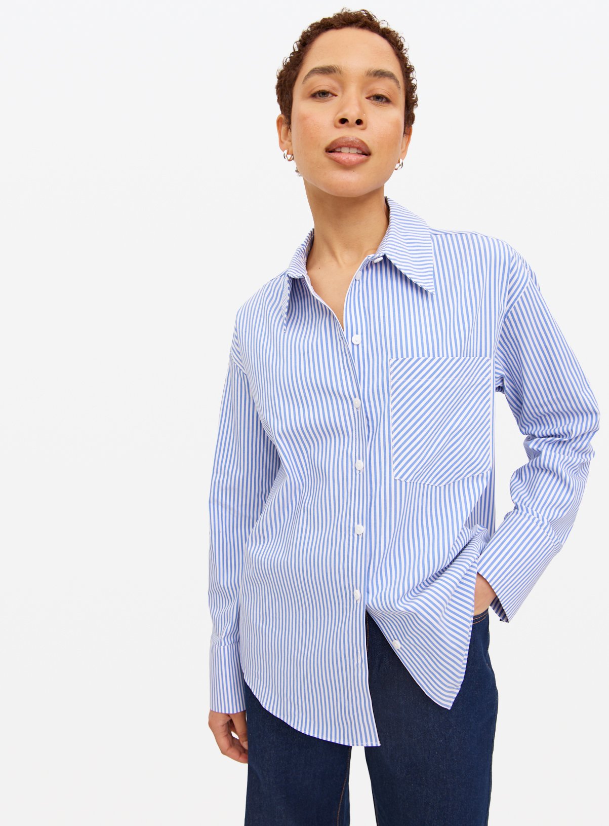 Blue Striped Relaxed Poplin Shirt 20