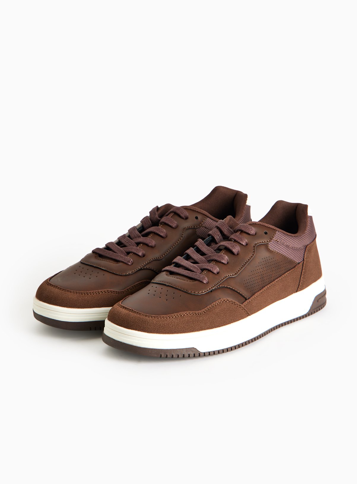 Brown Faux Leather Court Trainers 