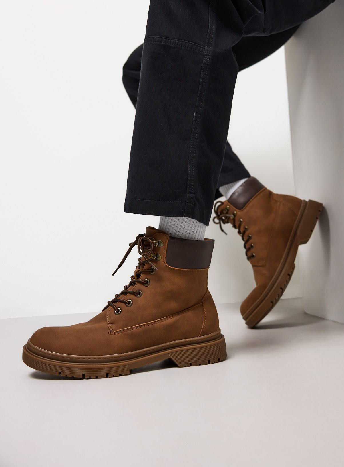 Chestnut Faux Suede Lace Up Boots 