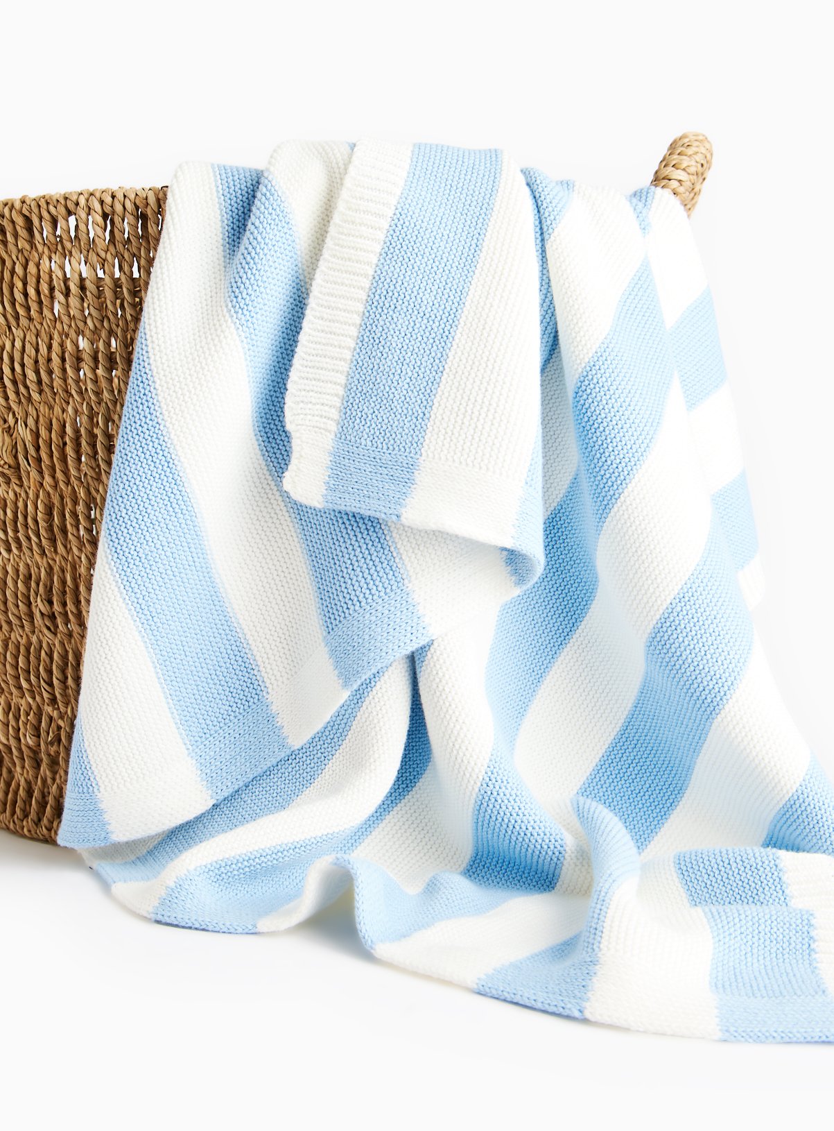 Blue Striped Cotton Knitted Blanket One Size