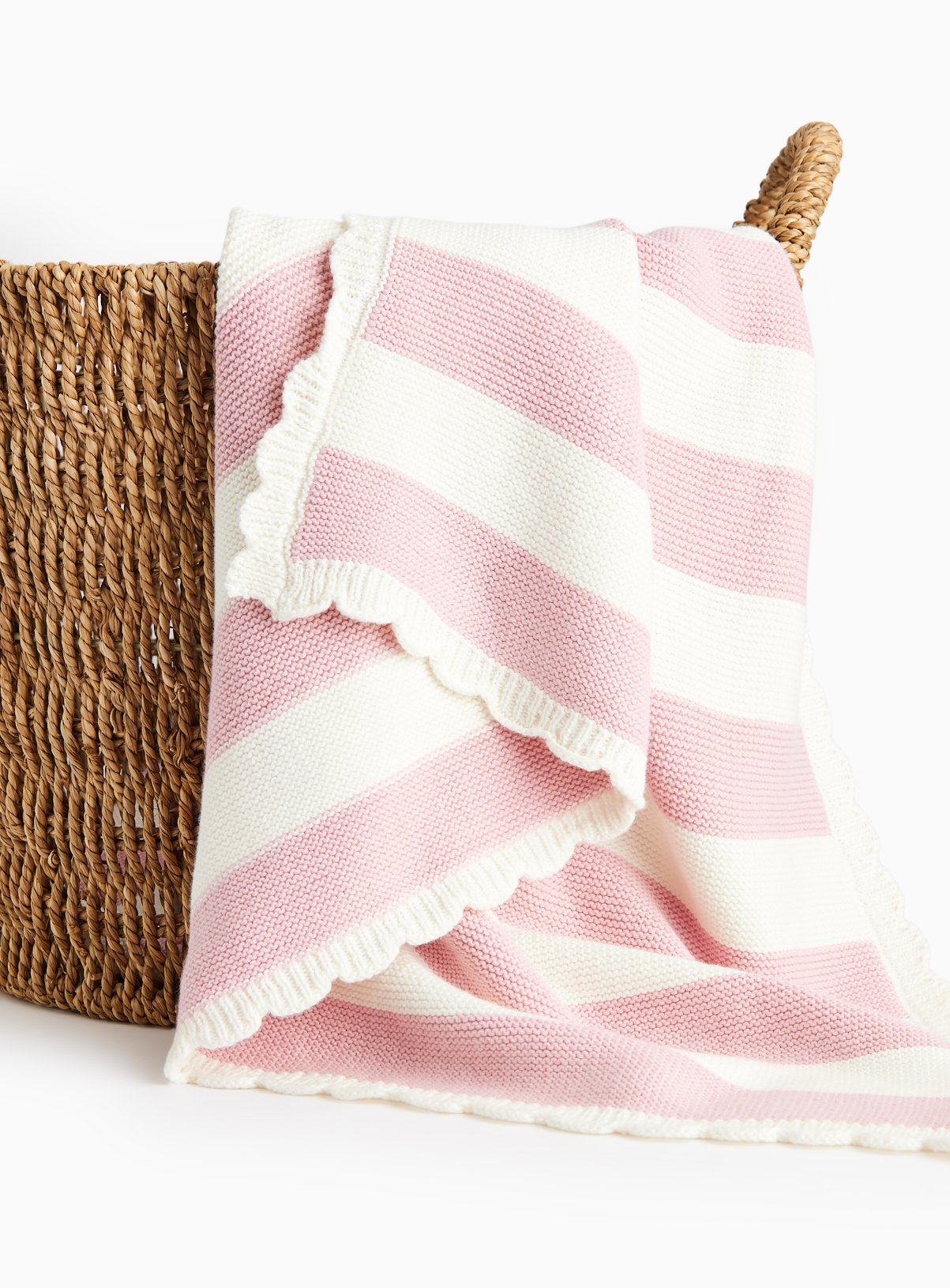 Pink Striped Cotton Knitted Blanket One Size