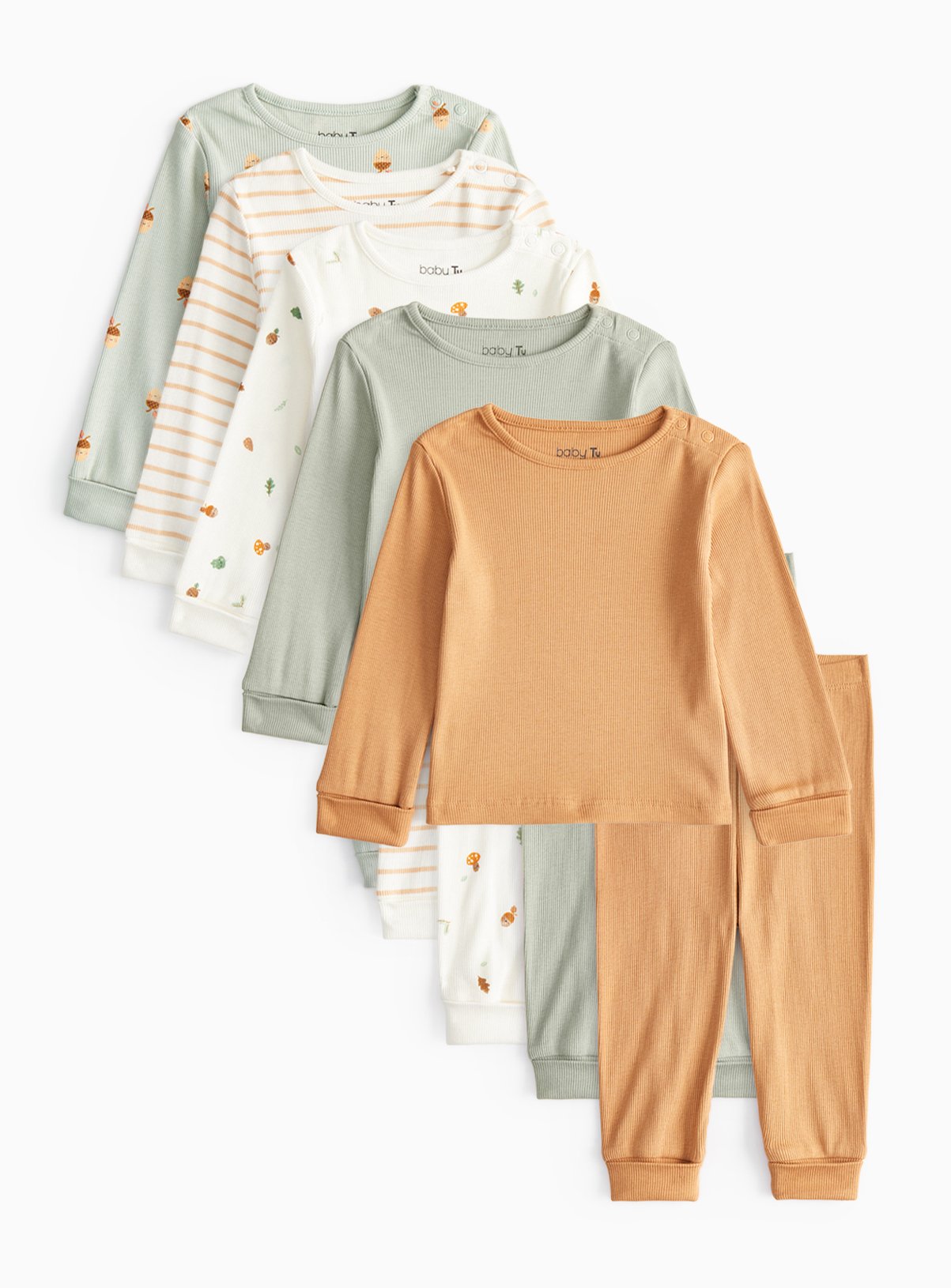 Printed Ribbed Pyjama Sets 5 Pack 