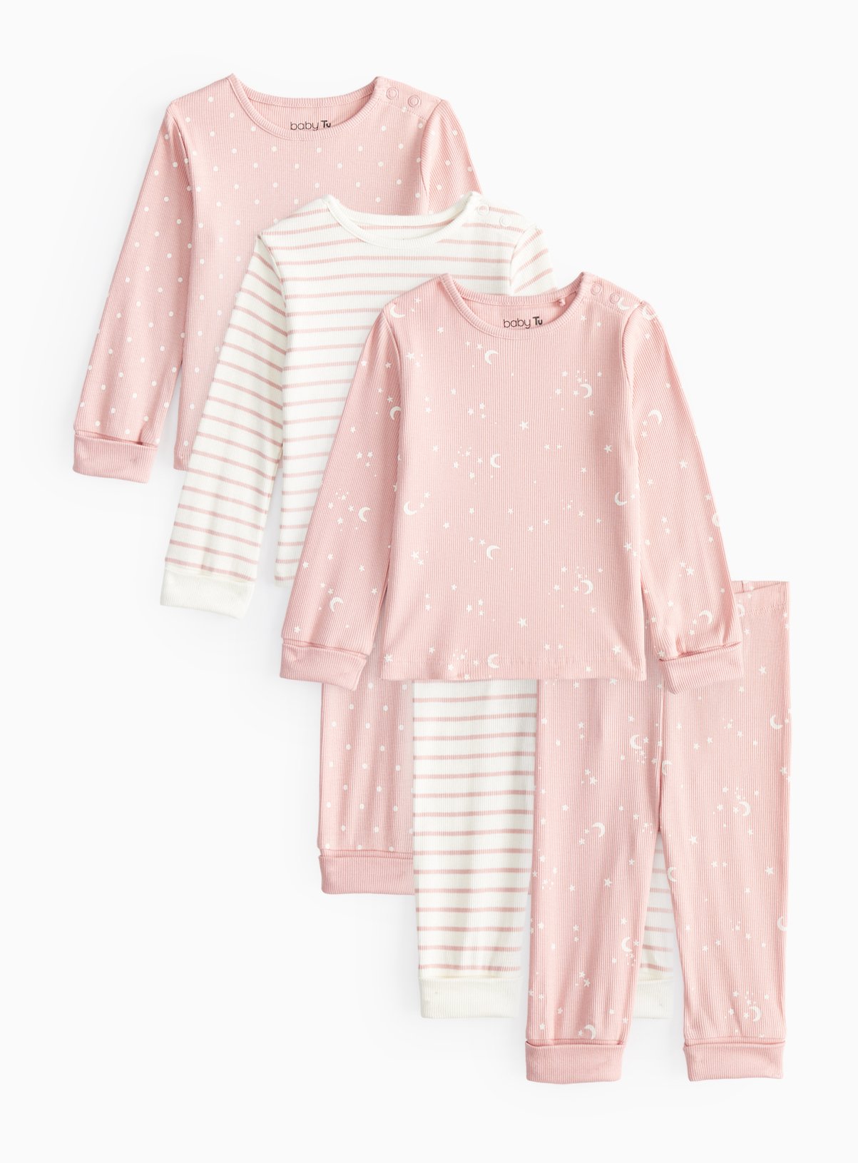 Pink Stars & Stripes Pyjamas 3 Pack 