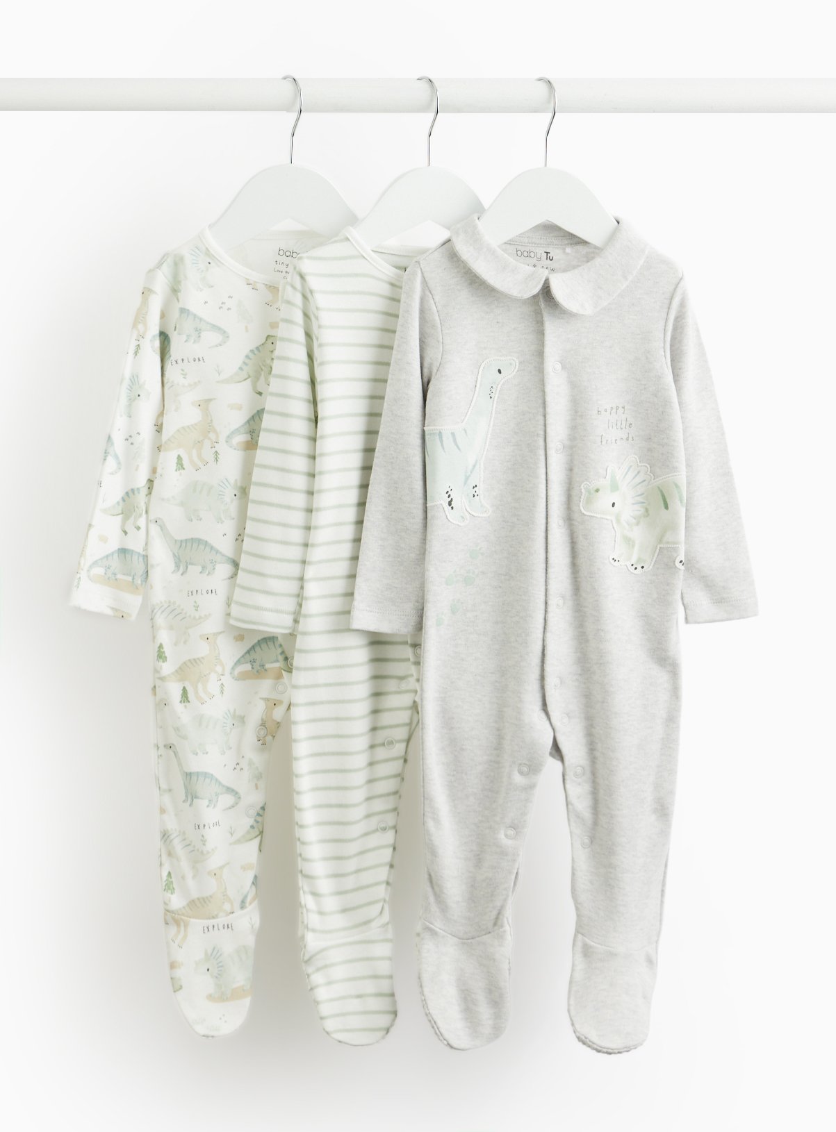 Dino Printed Collared Sleepsuits 3 Pack 