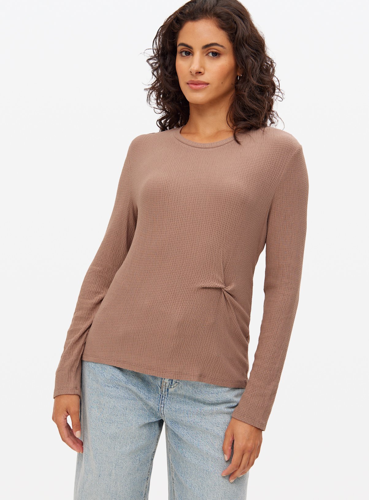 Natural Beige Twist Detail Textured Top 8