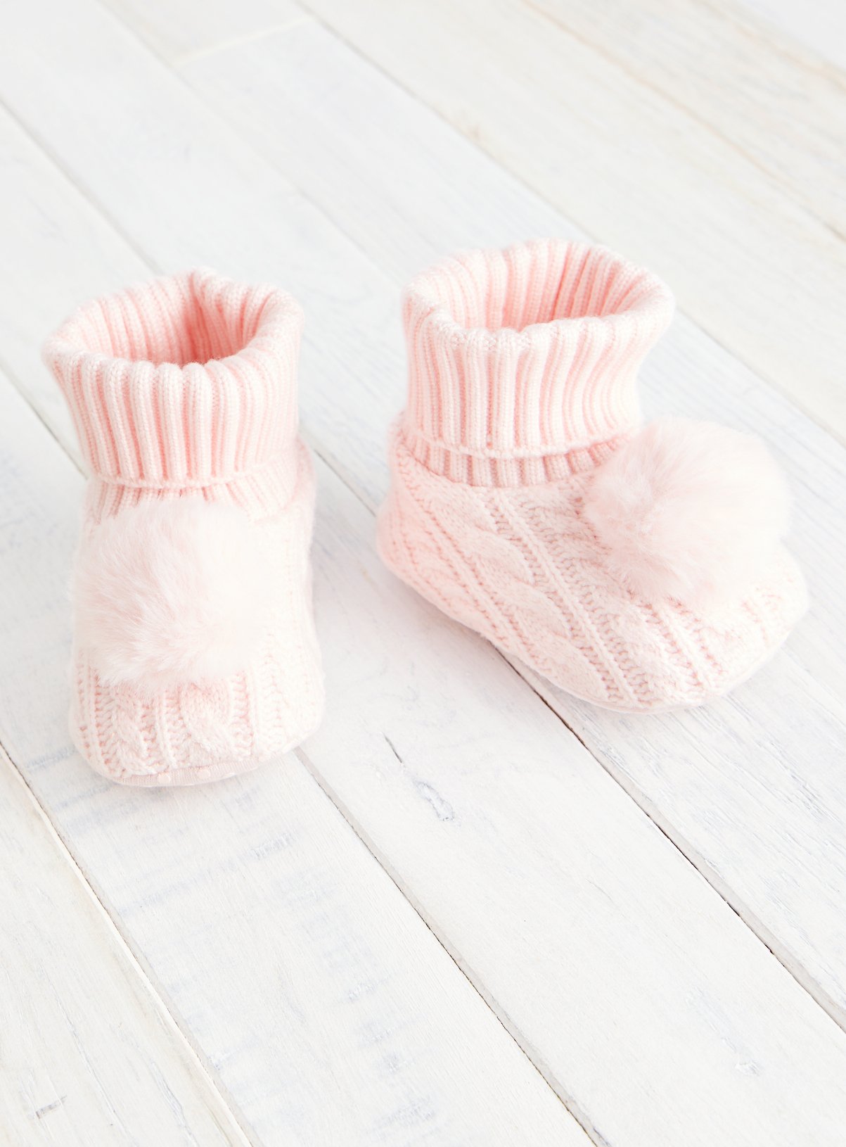 Pink Pom-Pom Cable Knit Booties