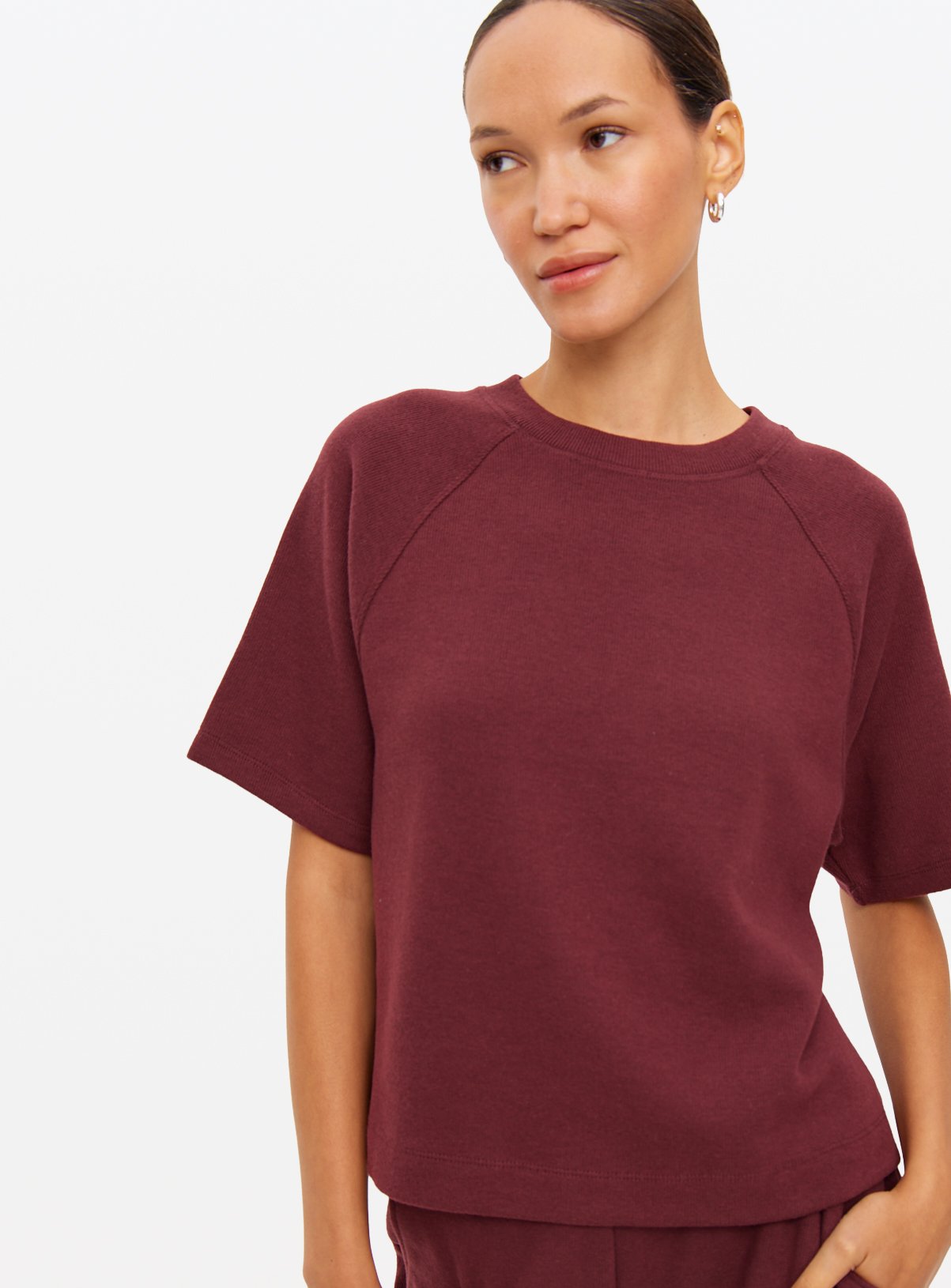 Burgundy Soft Touch Co-ord Boxy T-Shirt 