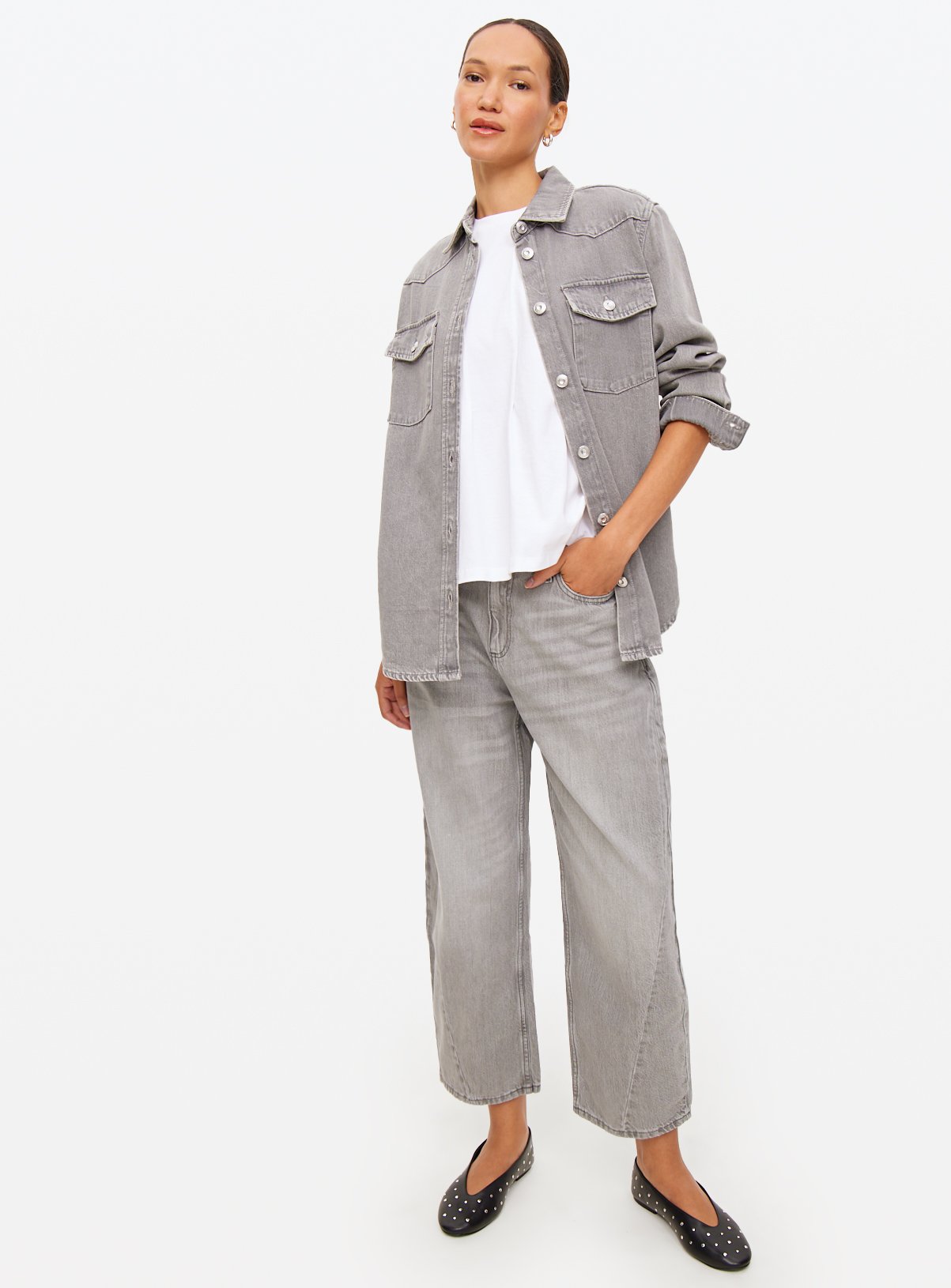 Grey Relaxed Barrel Leg Denim Jeans 14S