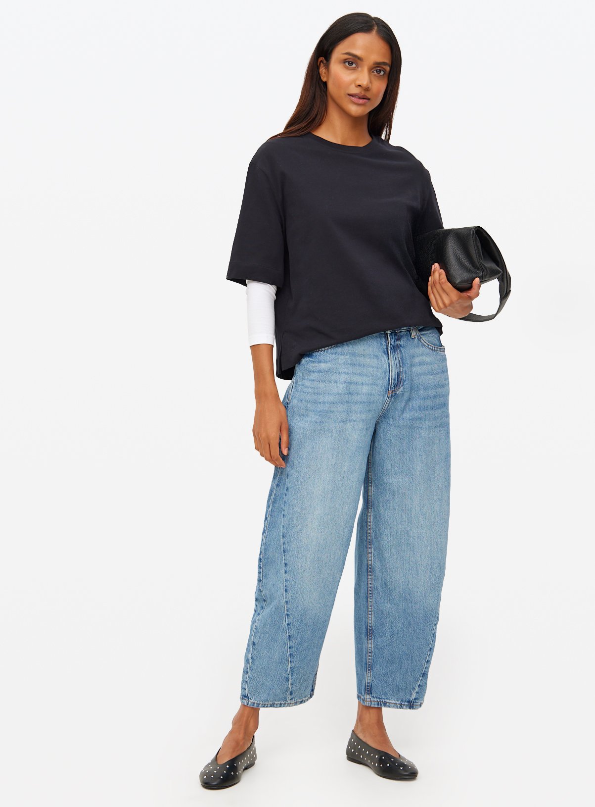 Mid Wash Relaxed Barrel Leg Denim Jeans 12L