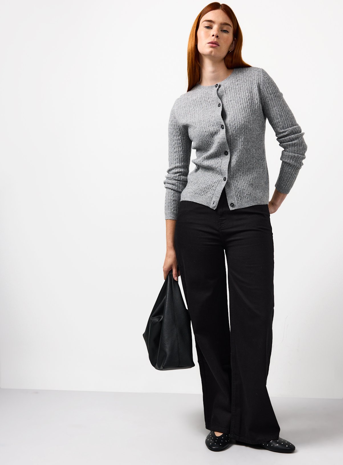 Black Denim Wide Leg Jeans 24S