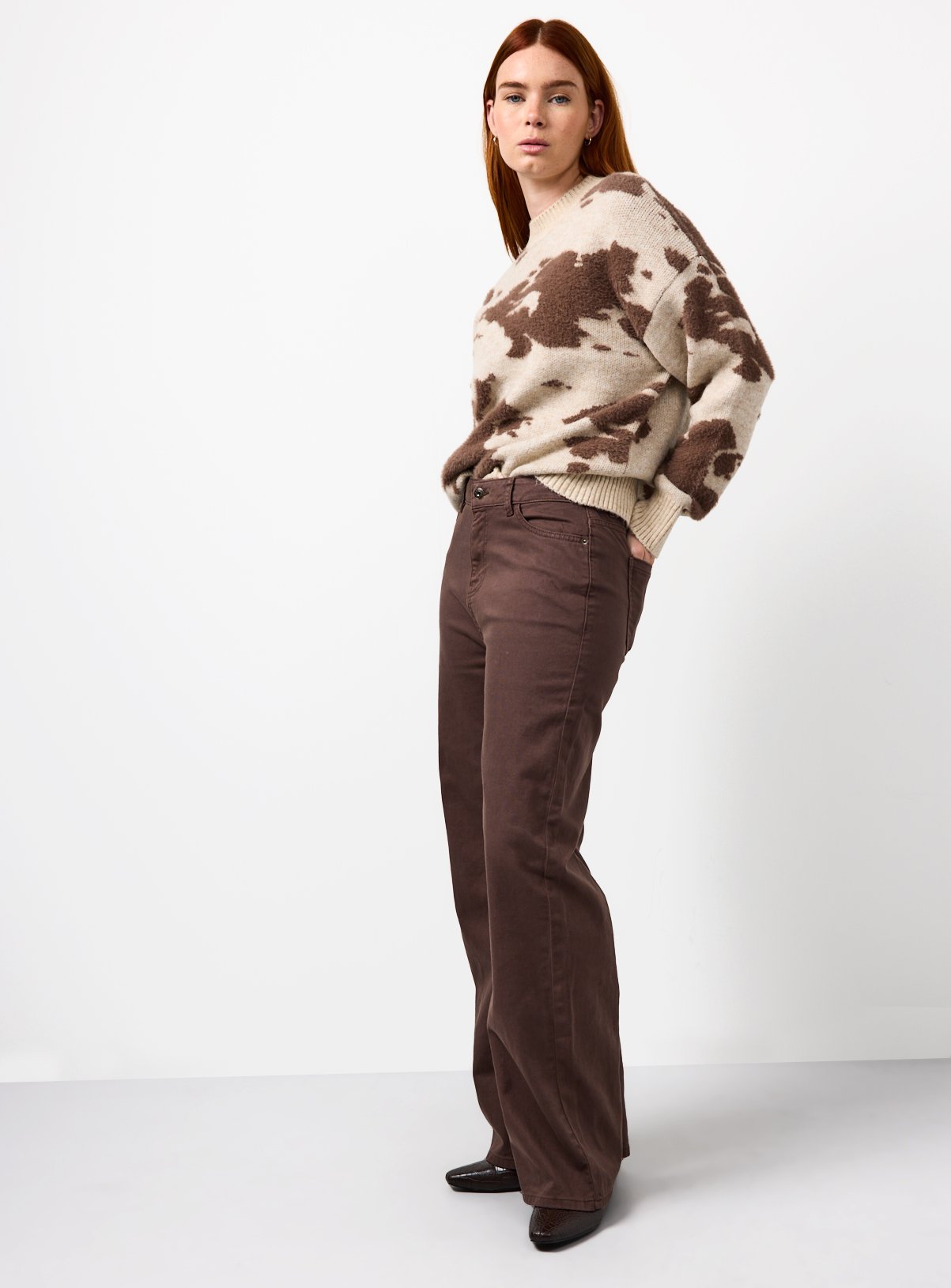 Chocolate Brown Denim Wide Leg Jeans  