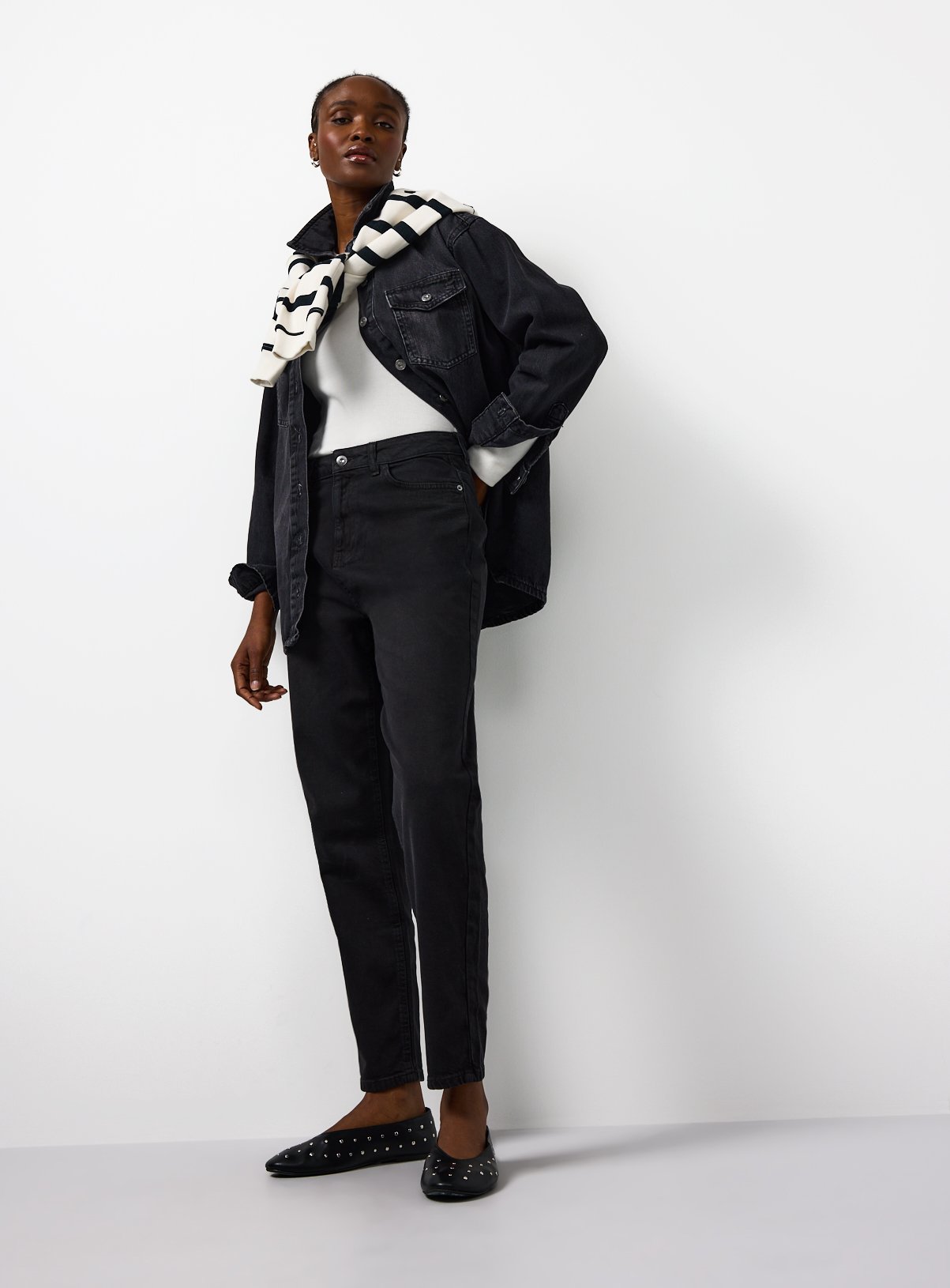 Black Wash High Rise Mom Jeans  